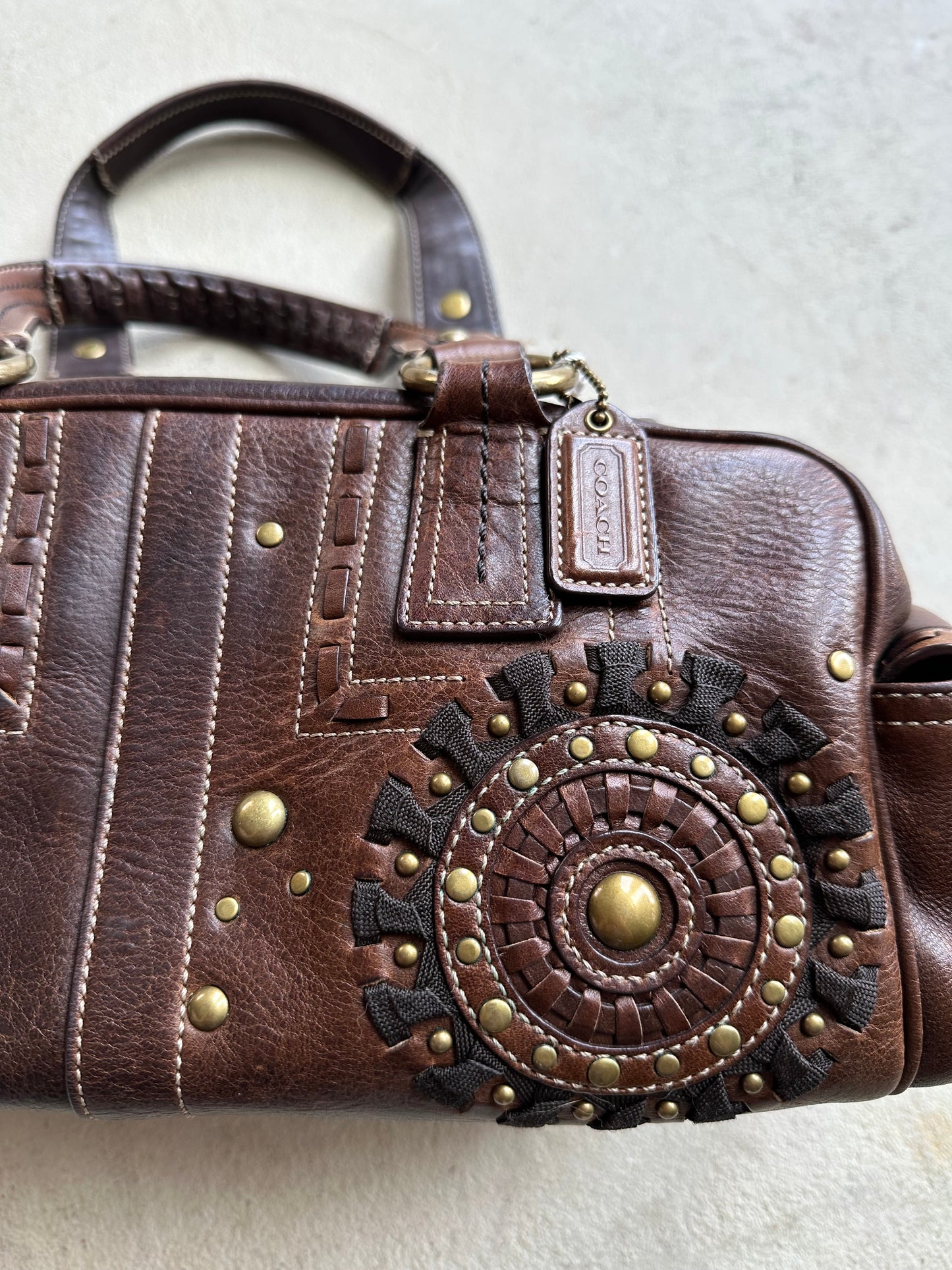 Vintage Y2K Coach Brown Studded Leather Shoulder Bag