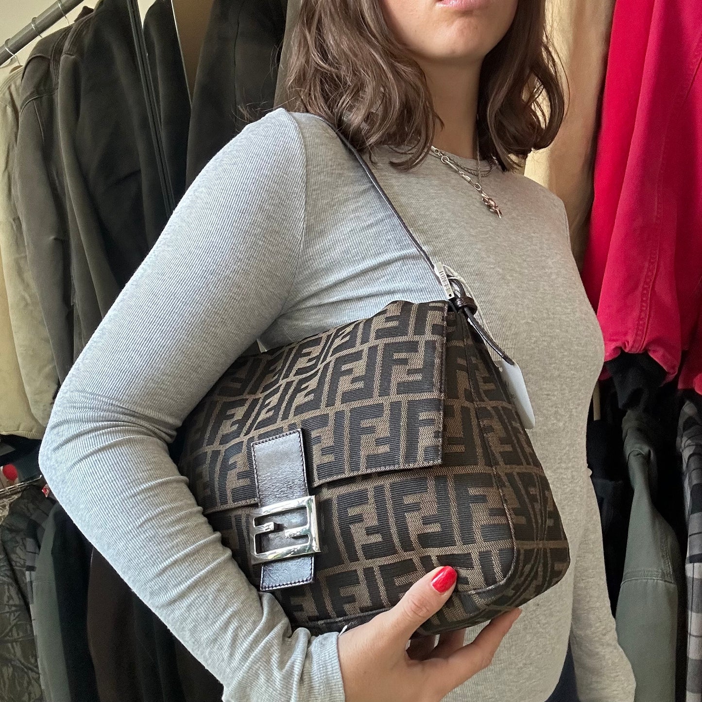 Vintage Fendi Brown Zucca Mama Baguette