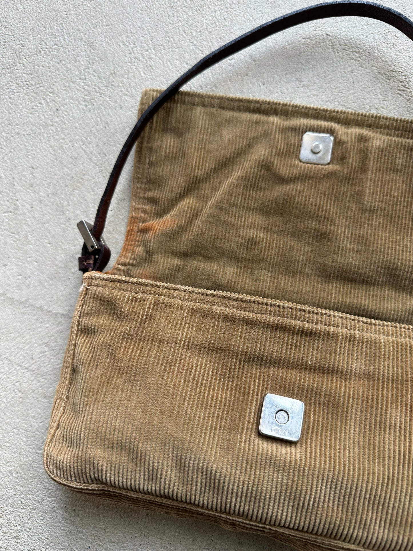 Vintage Fendi Tan Corduroy Mini Baguette