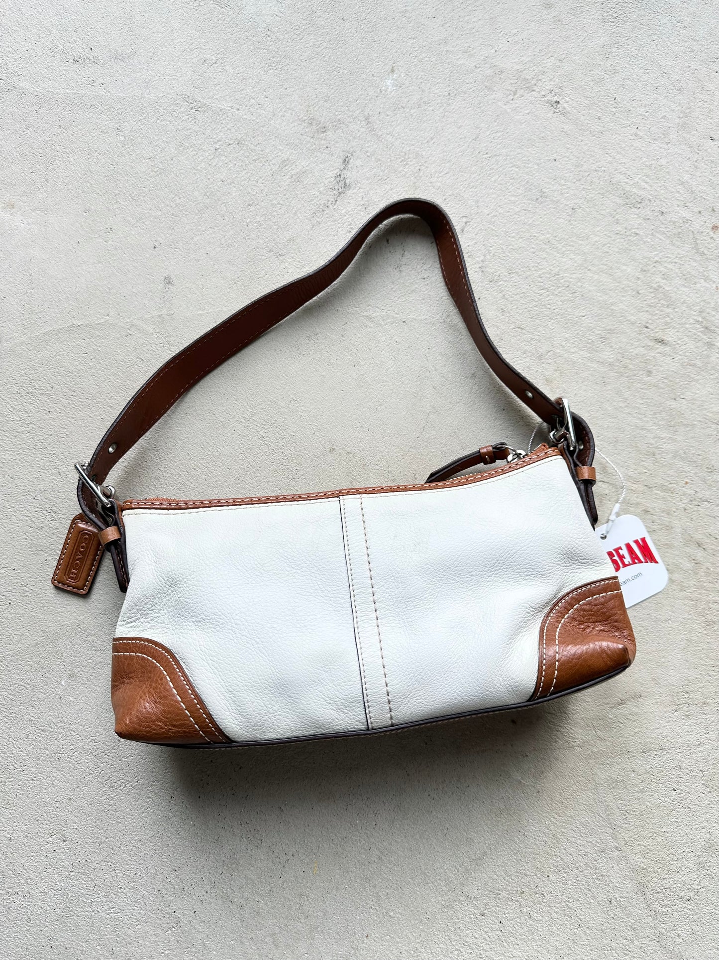 Vintage Coach White/Brown Baguette Shoulder Bag