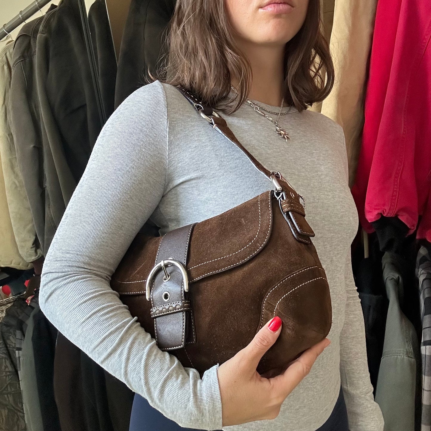RARE! Vintage Coach Brown Suede Soho Shoulder Bag