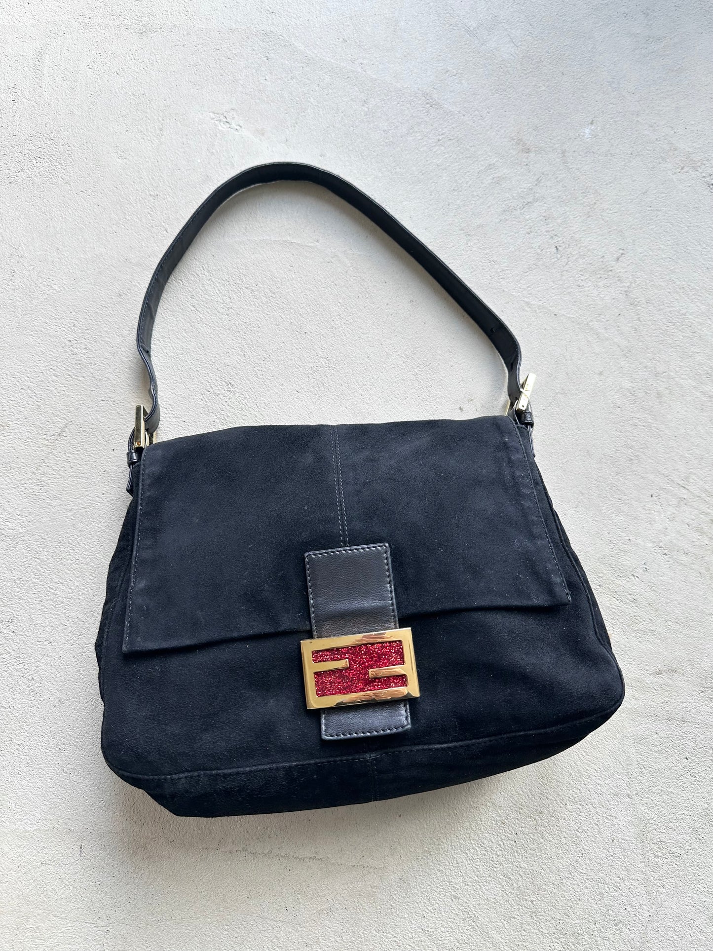 Vintage Fendi Black Suede Mama Baguette