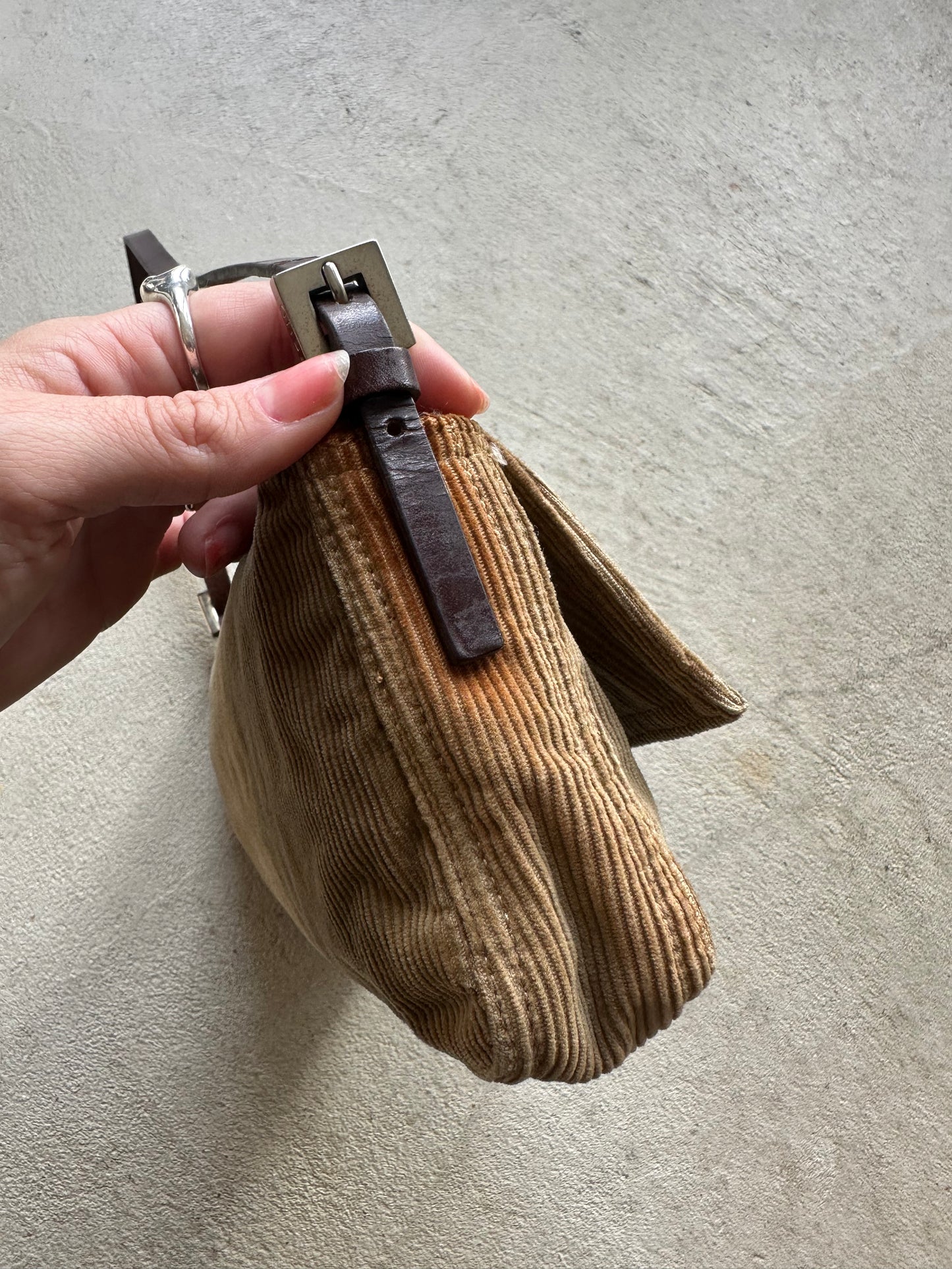 Vintage Fendi Tan Corduroy Mini Baguette