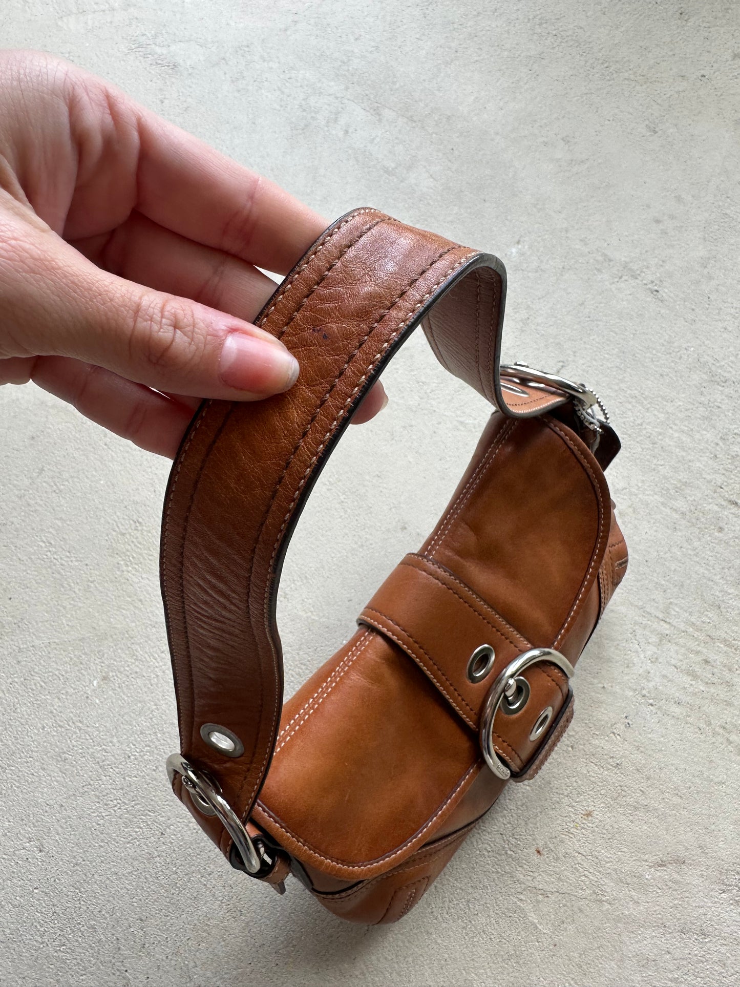 Vintage Y2K Coach Caramel Brown Mini Soho Leather Shoulder Bag