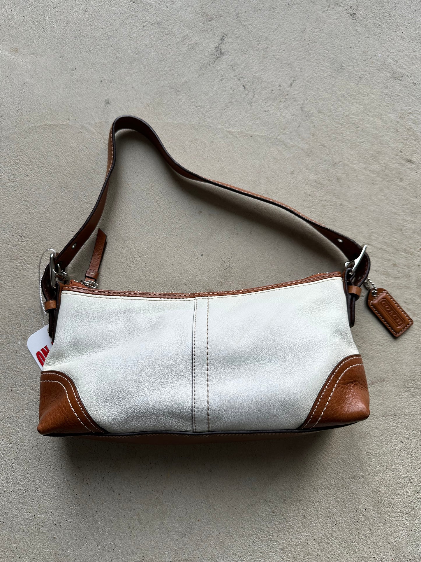 Vintage Coach White/Brown Baguette Shoulder Bag