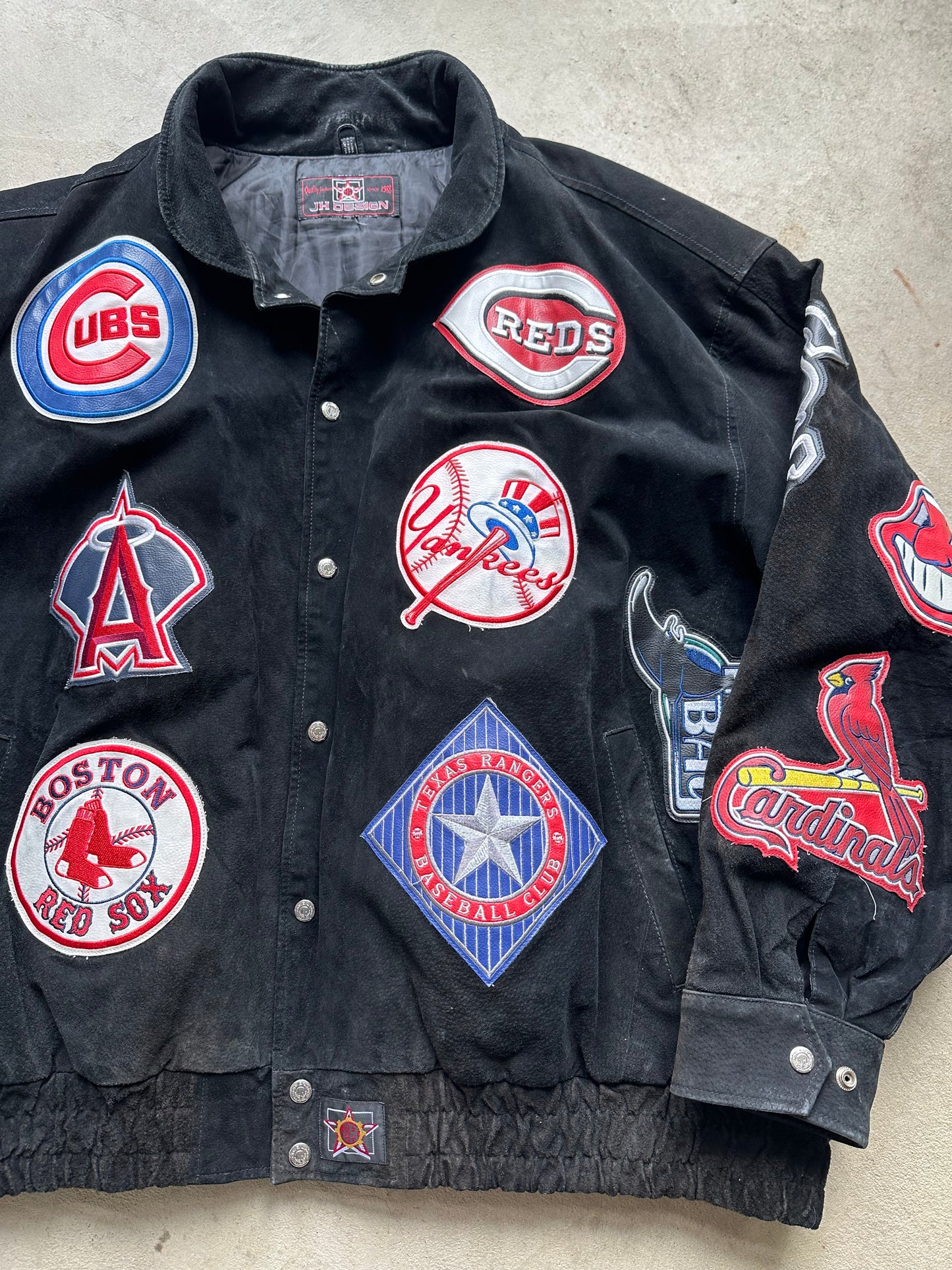 Rare Vintage 90s Jeff Hamilton MLB Suede Patchwork Jacket - XXL