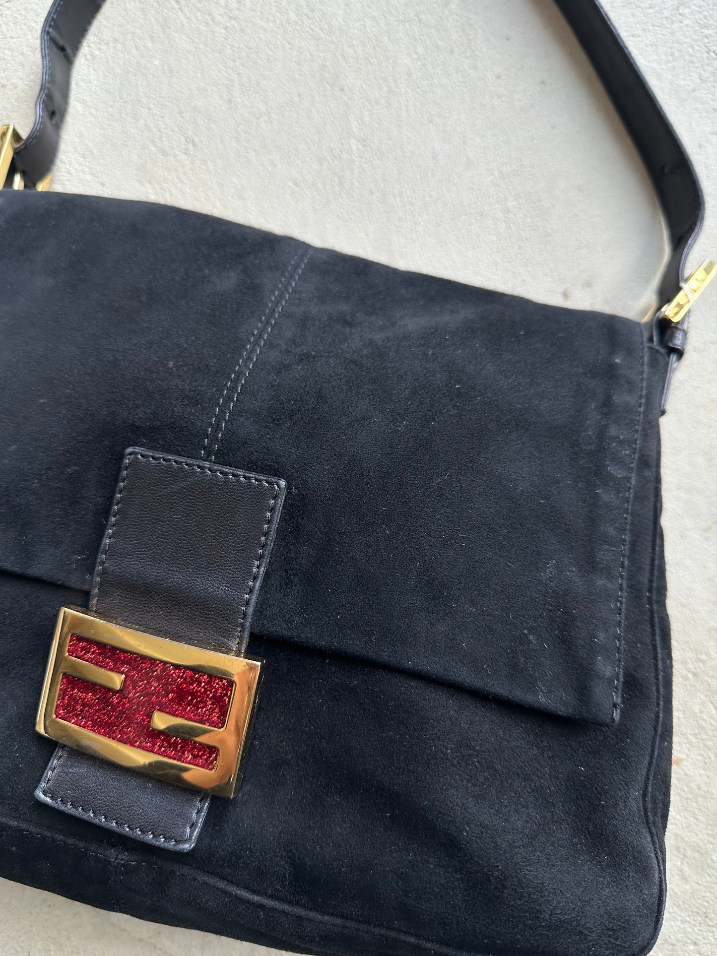 Vintage Fendi Black Suede Mama Baguette