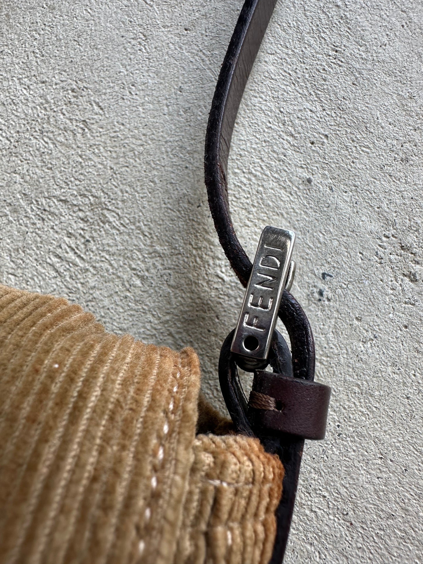 Vintage Fendi Tan Corduroy Mini Baguette
