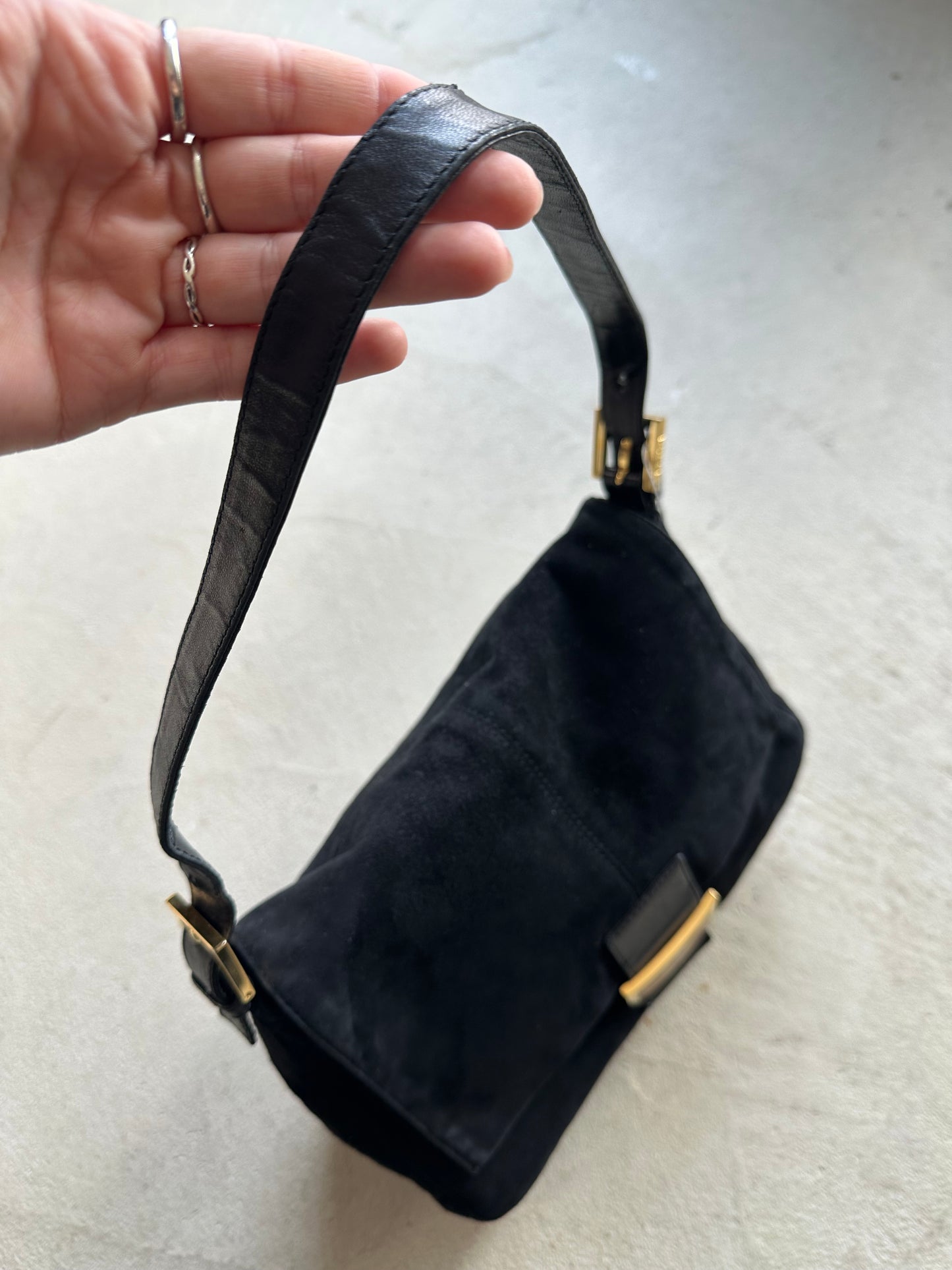 Vintage Fendi Black Suede Mama Baguette