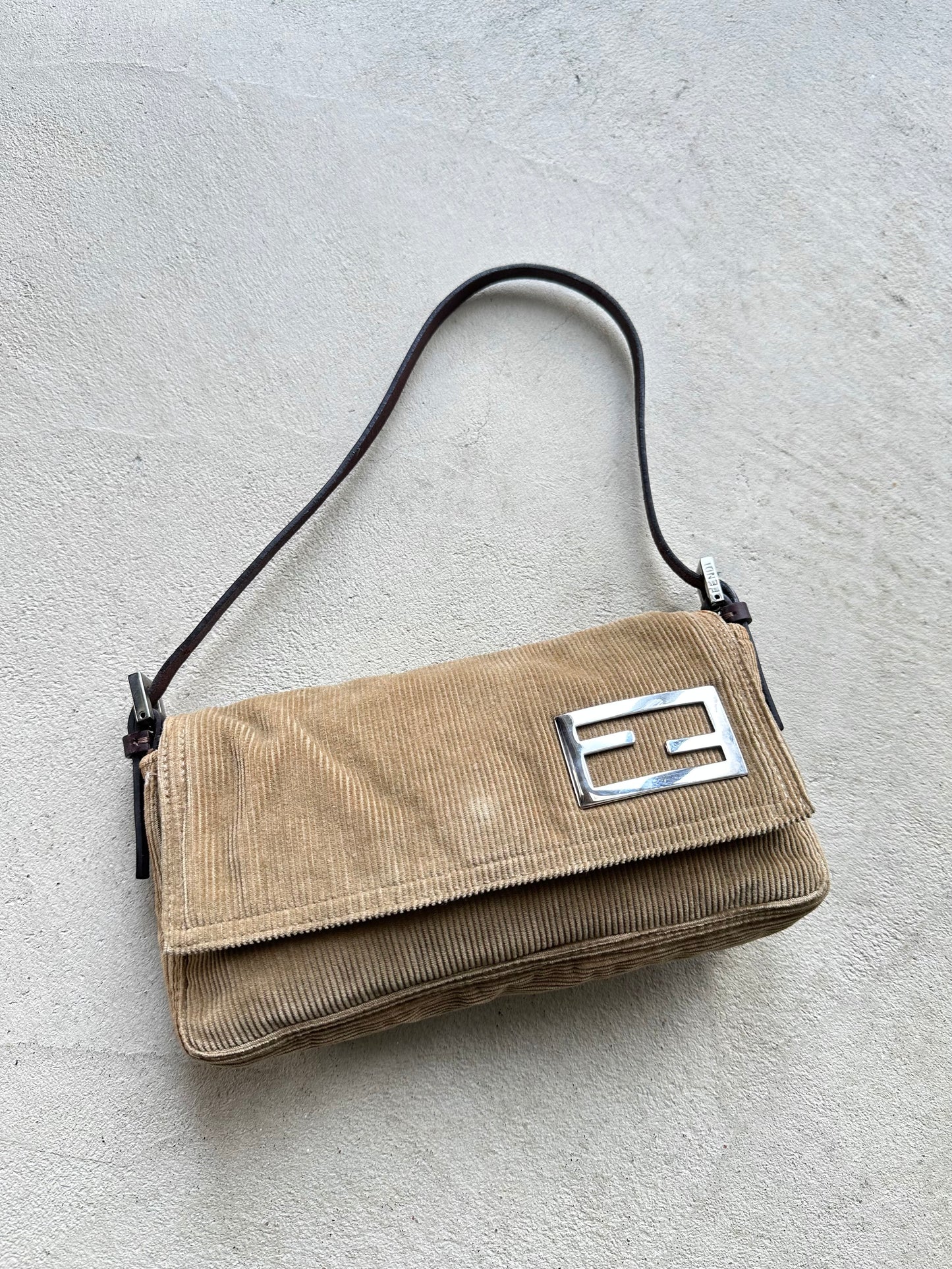 Vintage Fendi Tan Corduroy Mini Baguette