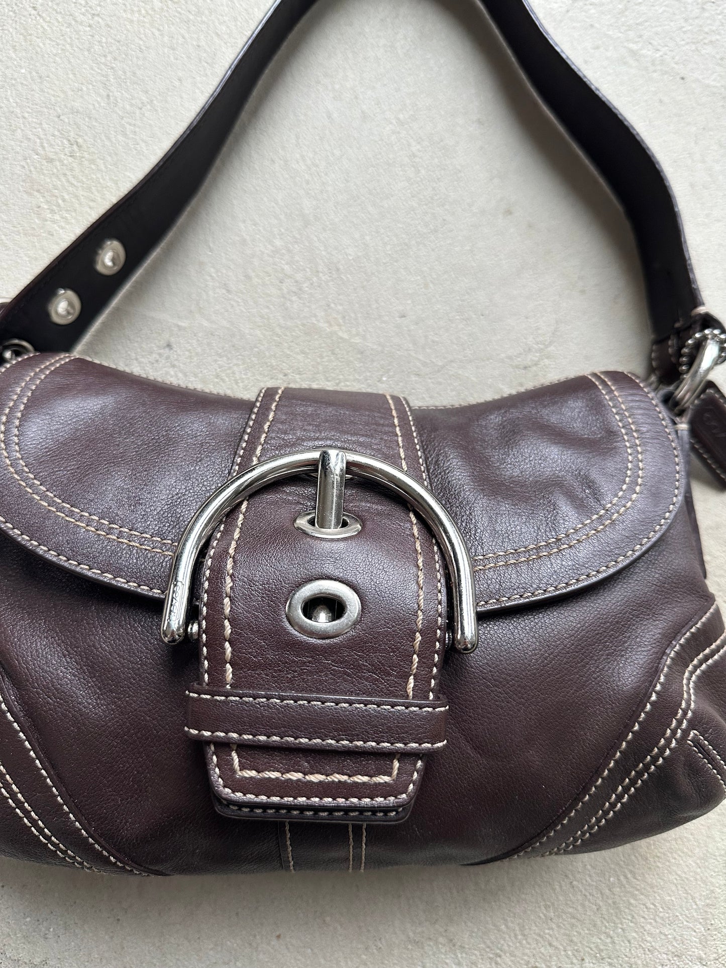 Vintage Y2K Coach Brown Mini Soho Leather Shoulder Bag