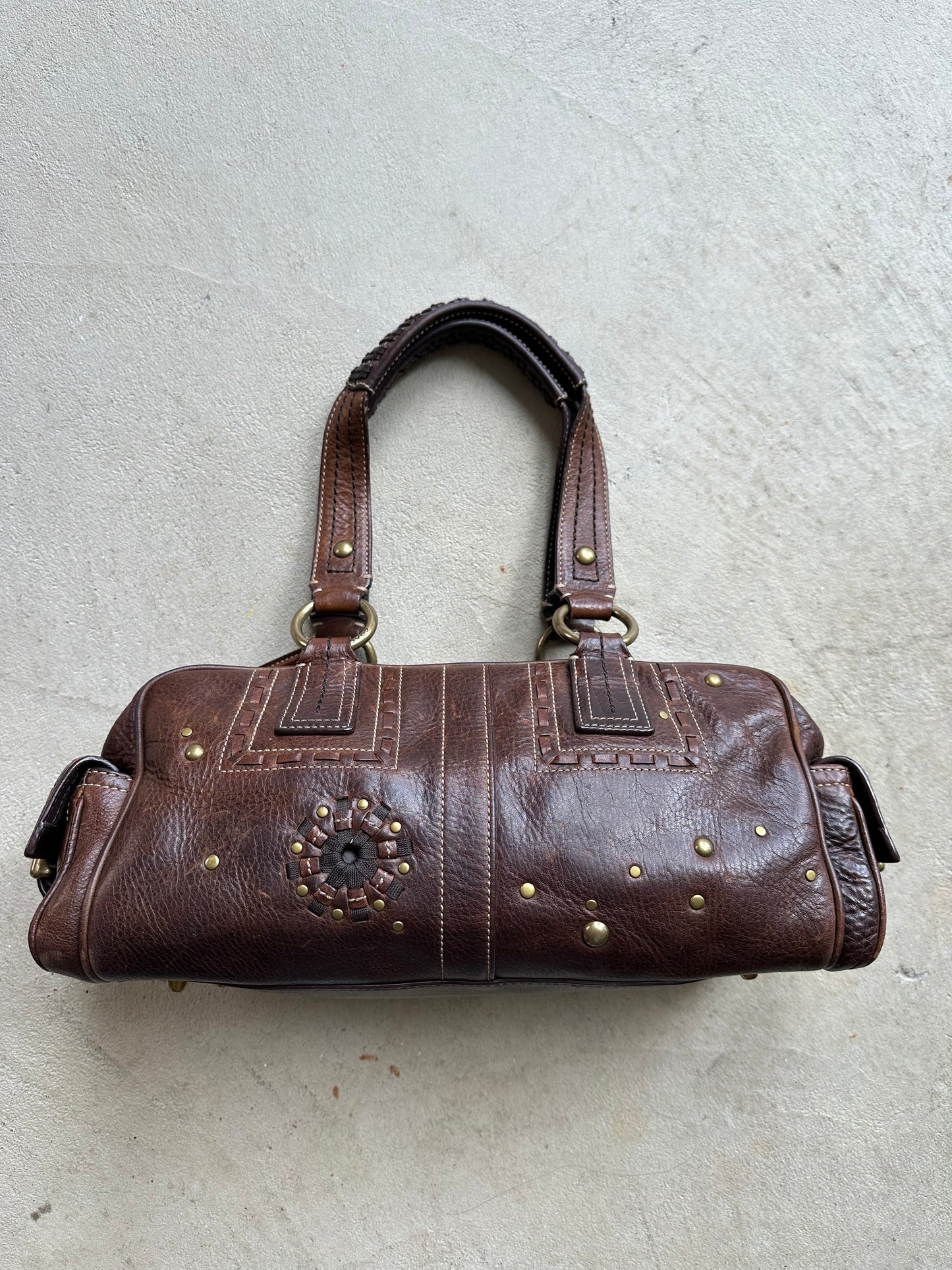 Vintage Y2K Coach Brown Studded Leather Shoulder Bag