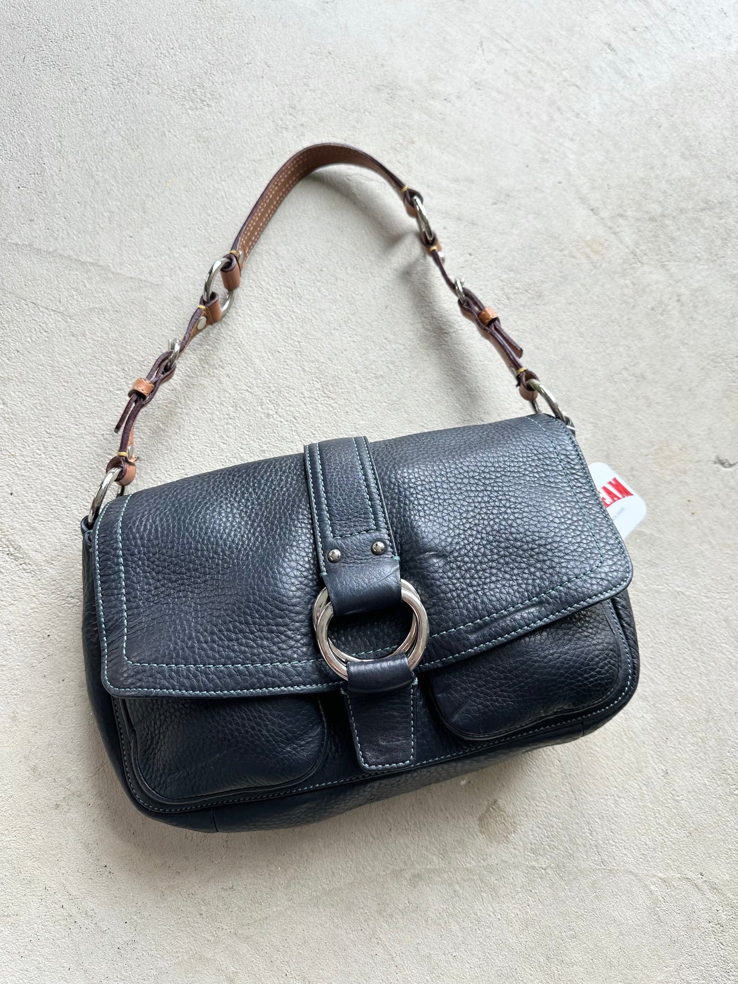 Vintage Y2K Coach Navy/Black Square Soho Style Leather Shoulder Bag