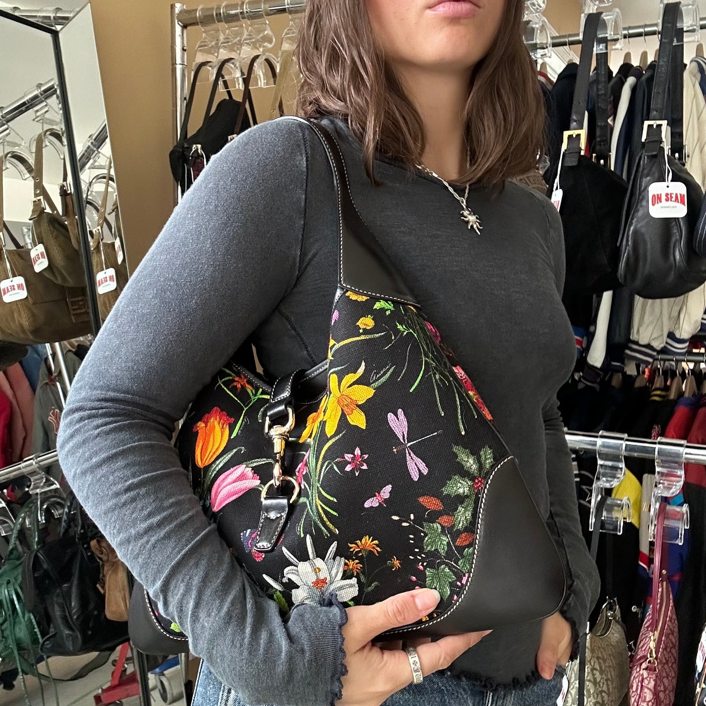 RARE! Vintage Gucci Jackie Floral Shoulder Bag