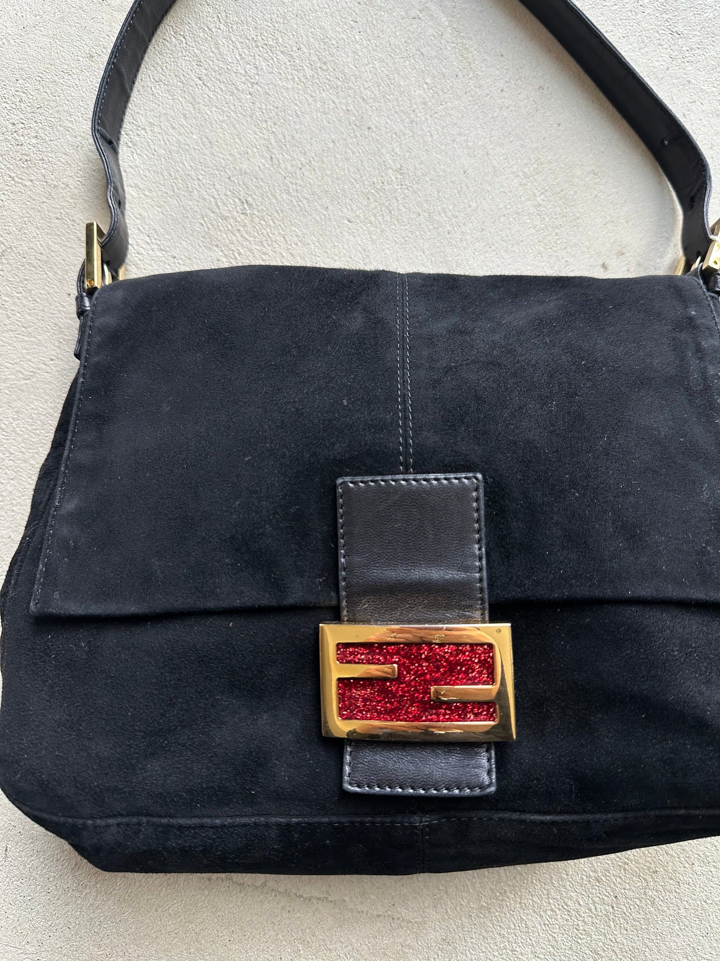 Vintage Fendi Black Suede Mama Baguette
