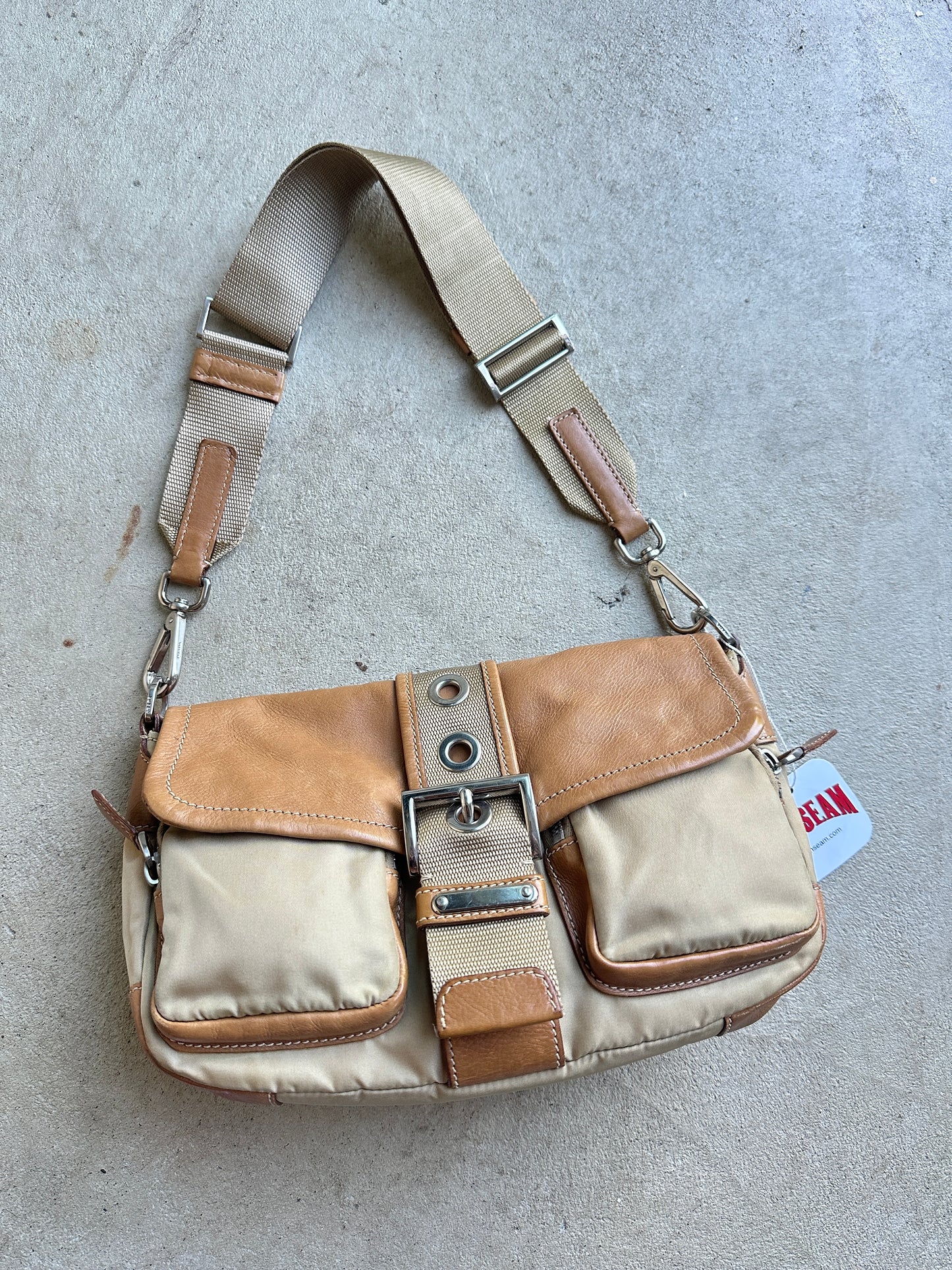 Vintage Prada Tan Leather/Nylon Cargo Bag