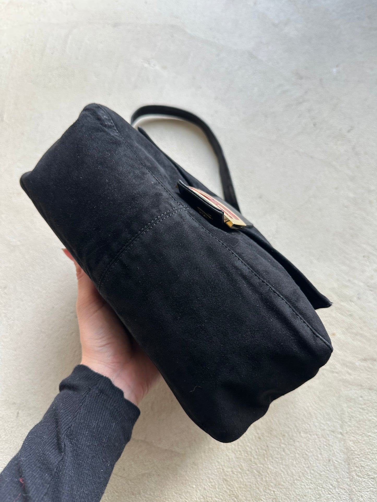 Vintage Fendi Black Suede Mama Baguette