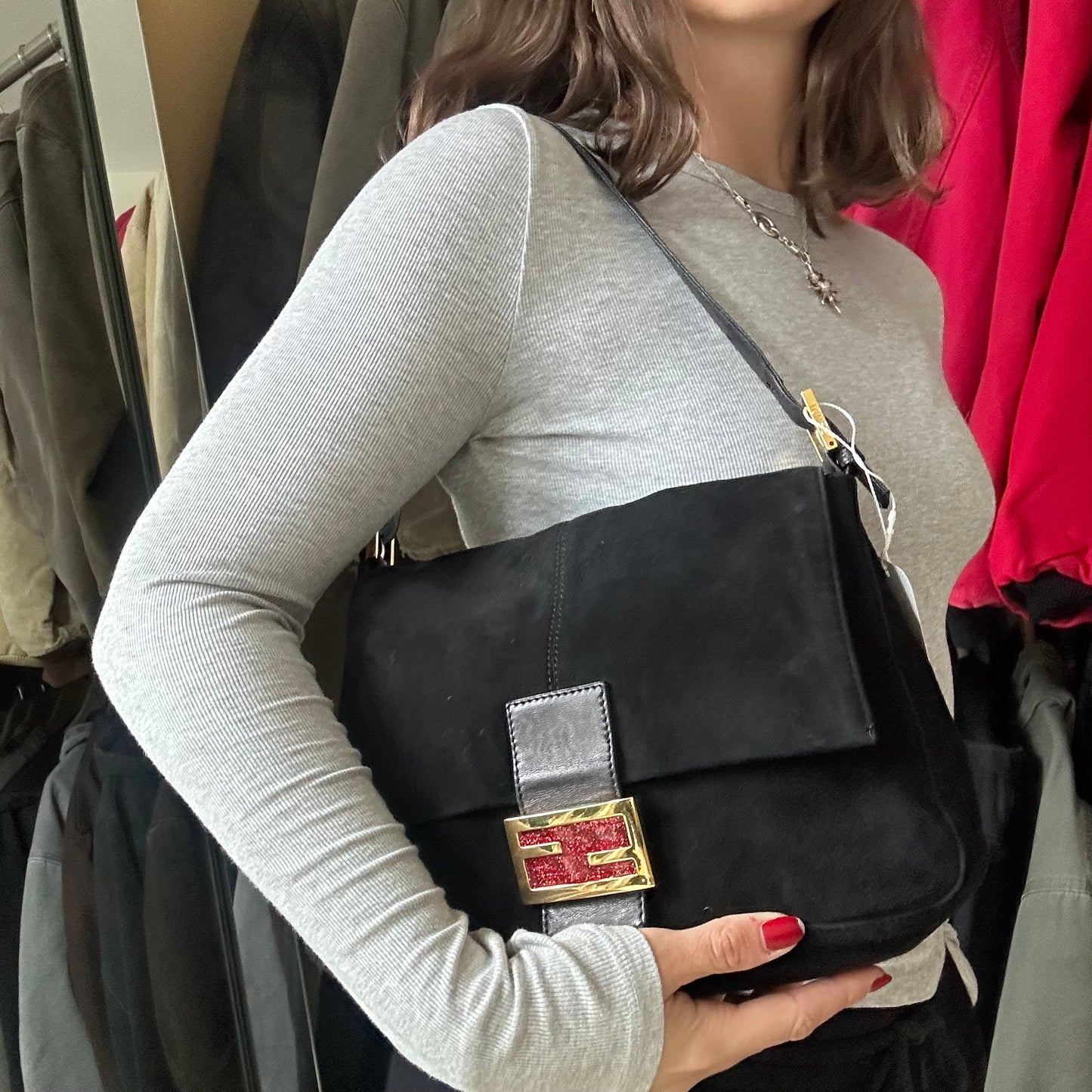 Vintage Fendi Black Suede Mama Baguette