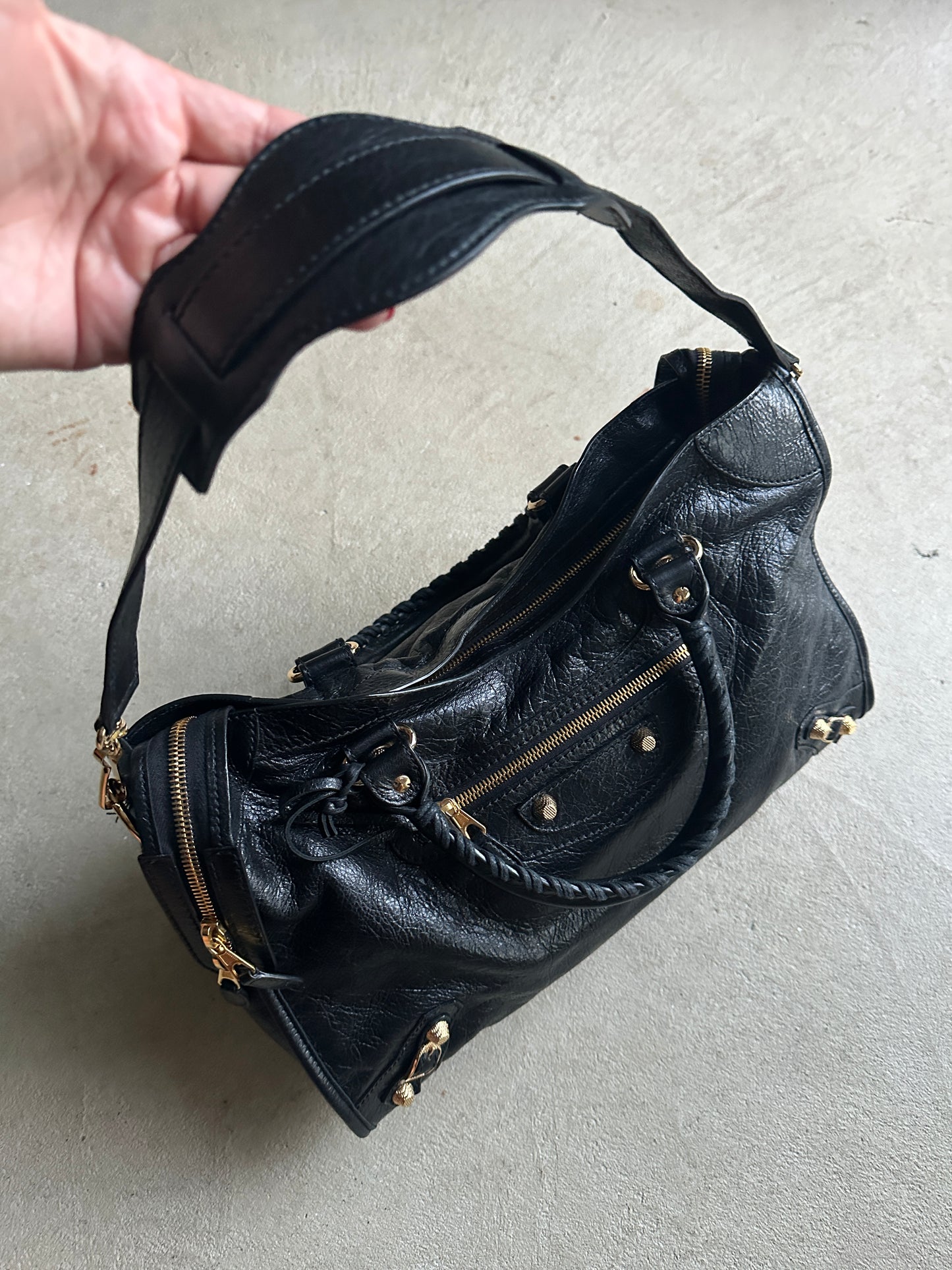Vintage Black and Gold Balenciaga City Bag