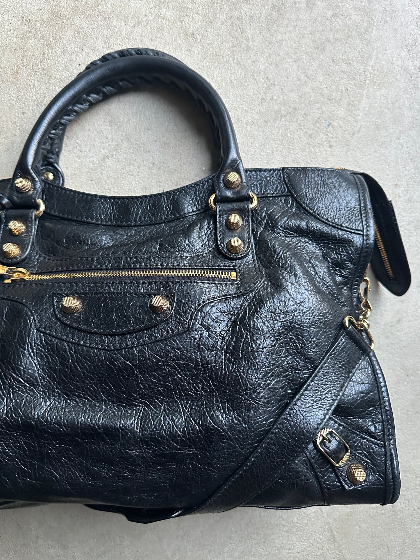 Vintage Black and Gold Balenciaga City Bag