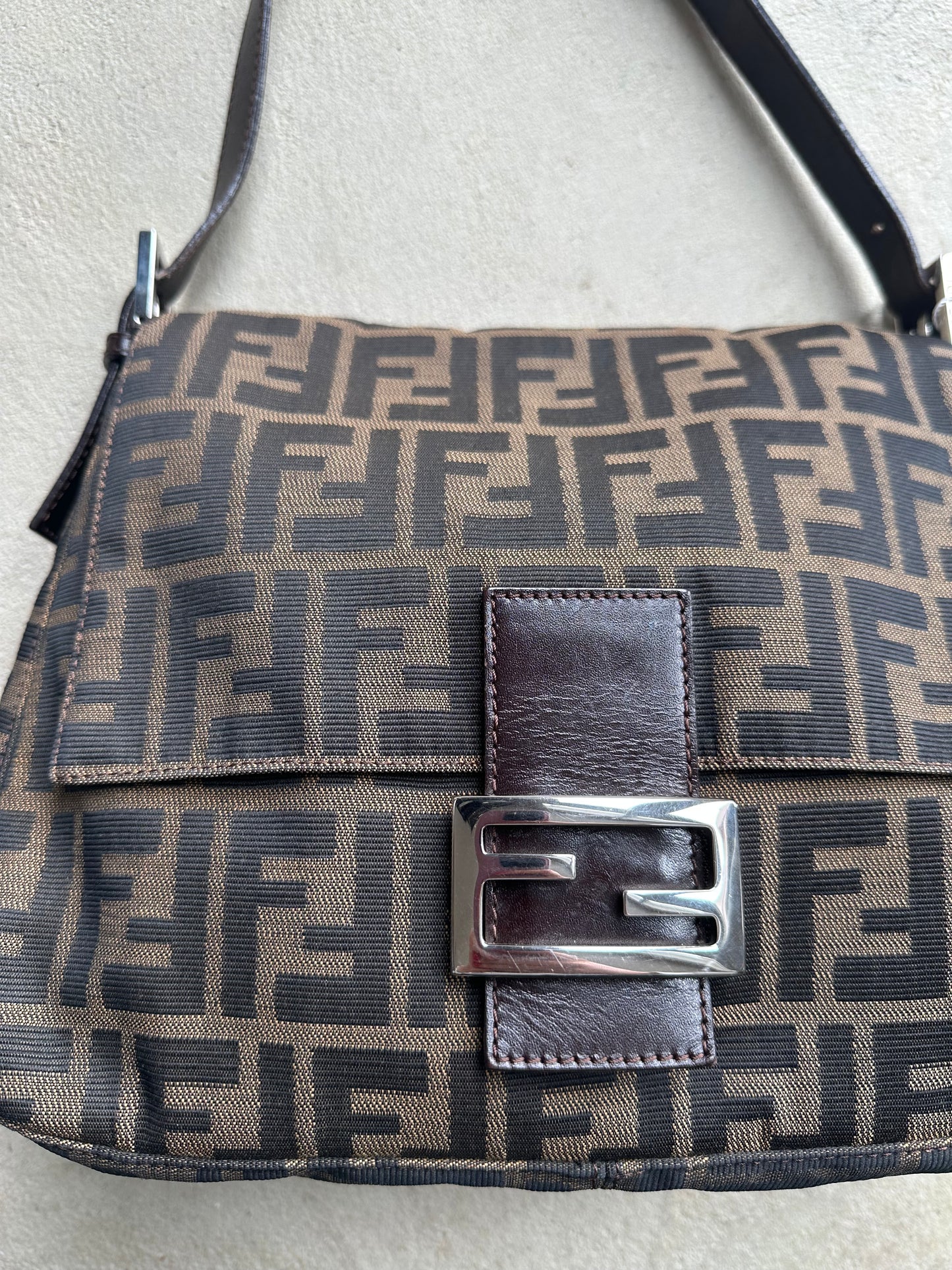 Vintage Fendi Brown Zucca Mama Baguette
