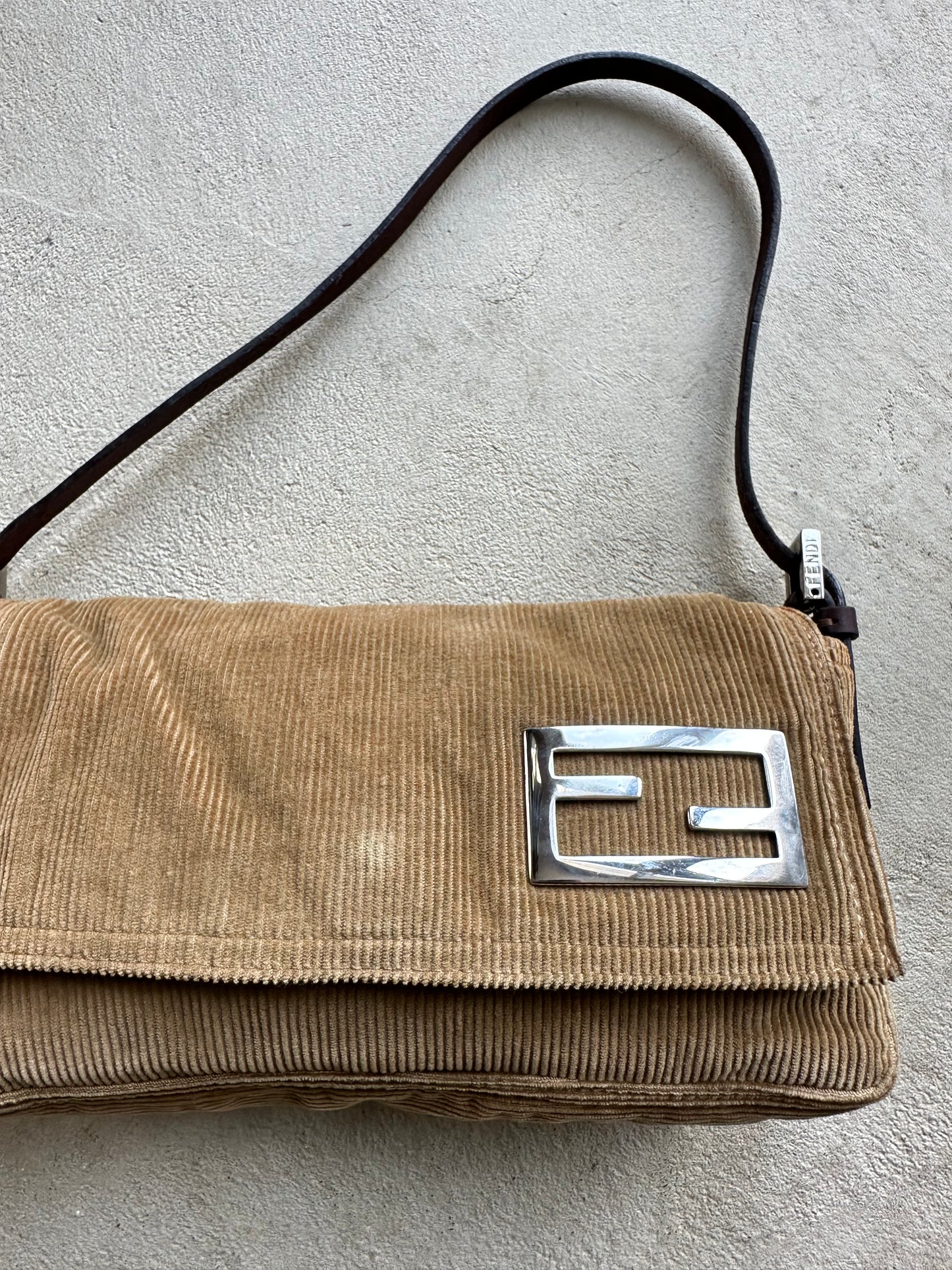 Vintage Fendi Tan Corduroy Mini Baguette
