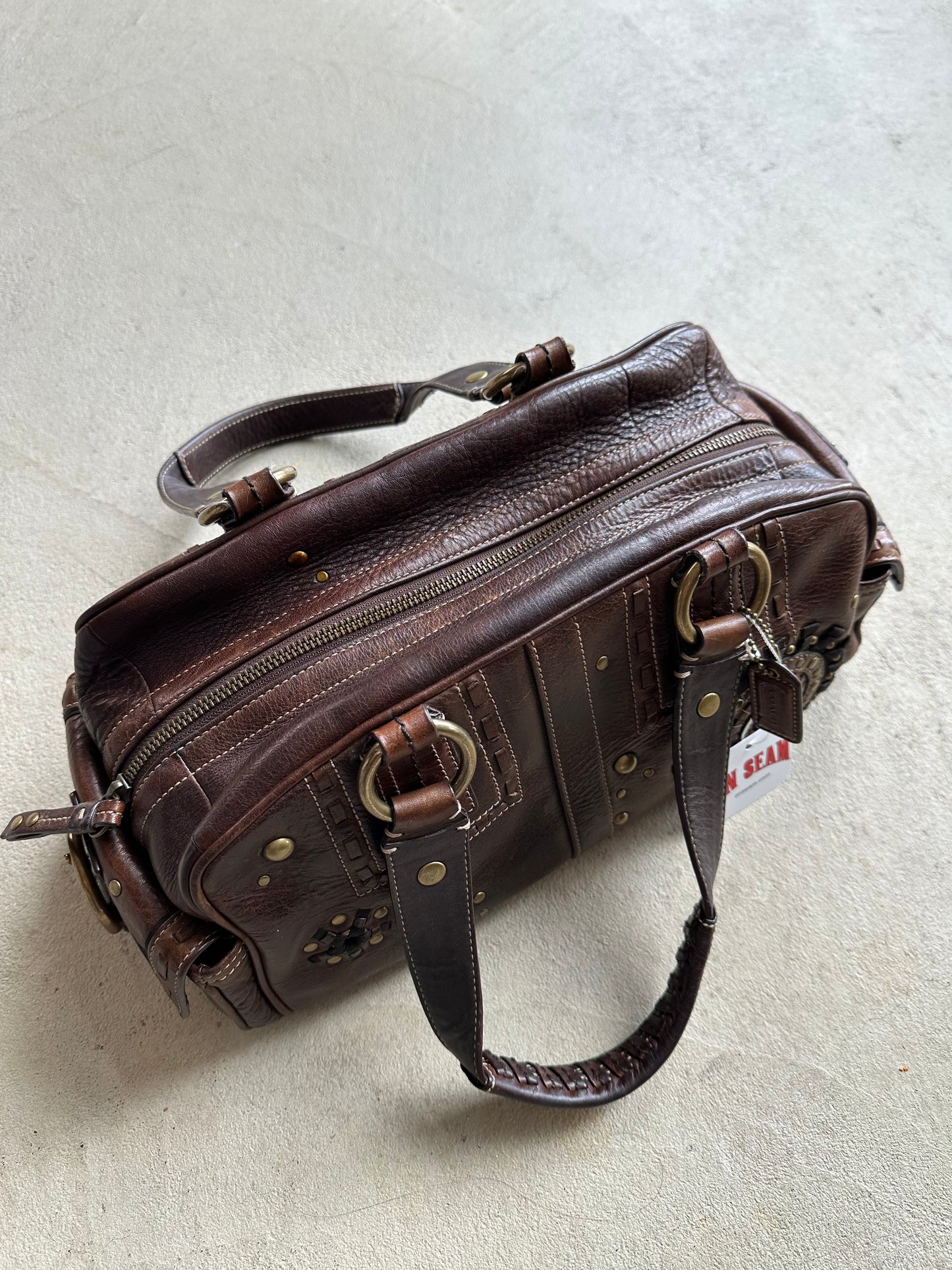 Vintage Y2K Coach Brown Studded Leather Shoulder Bag