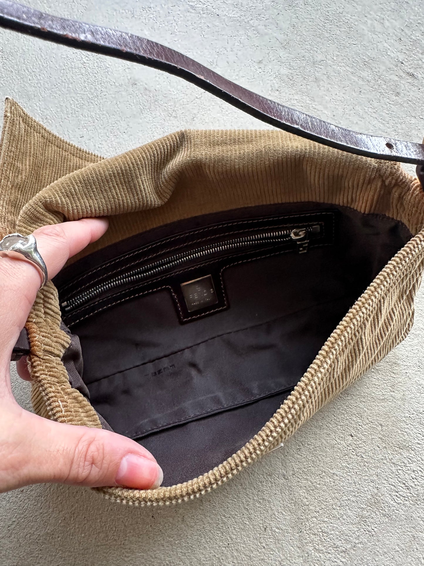 Vintage Fendi Tan Corduroy Mini Baguette