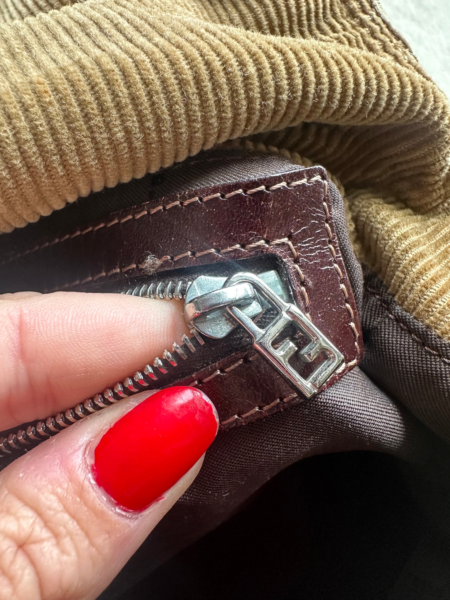 Vintage Fendi Brown Corduroy Mama Baguette