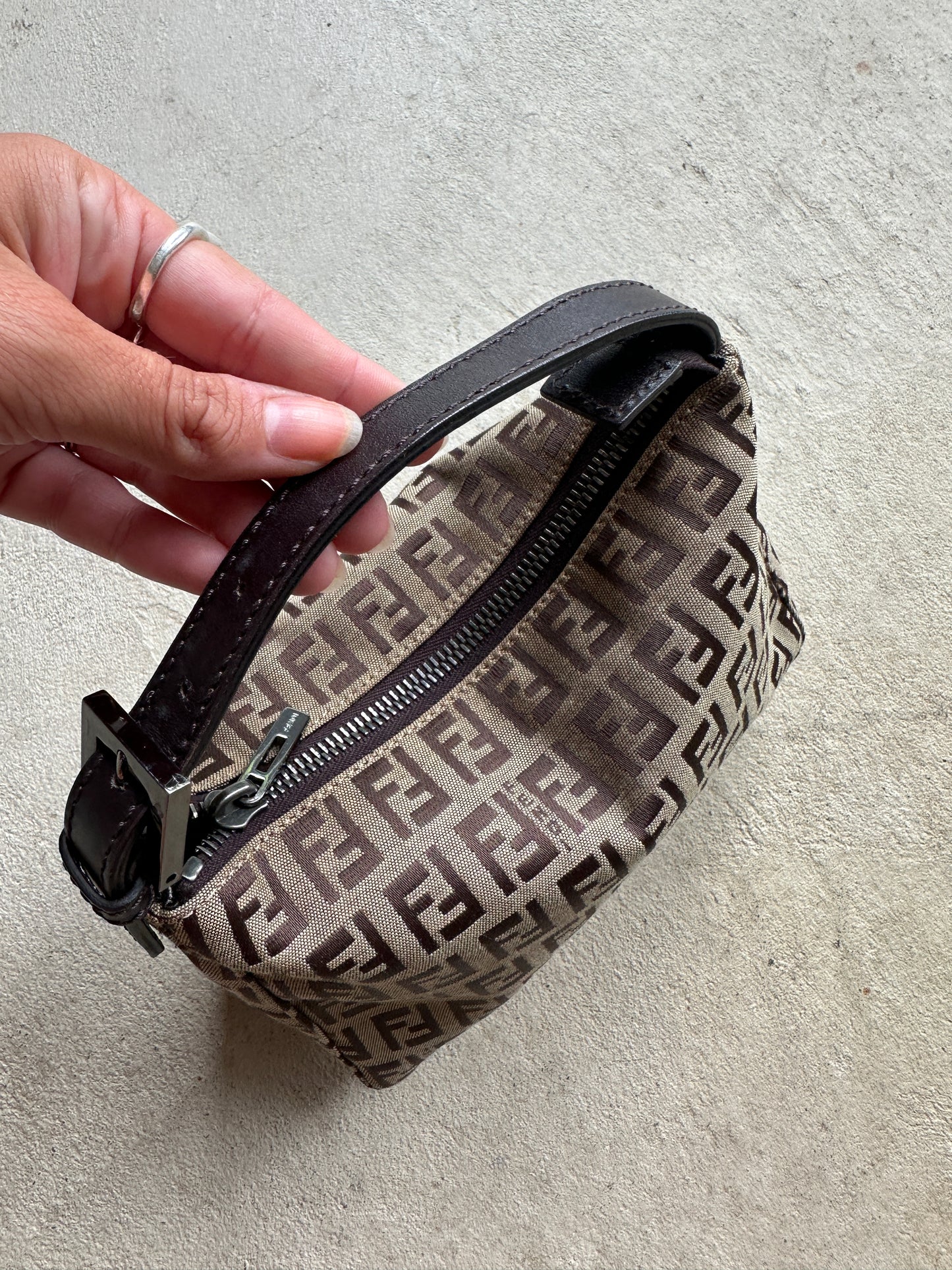 Vintage Fendi Brown Zucchino Mini Hand Bag