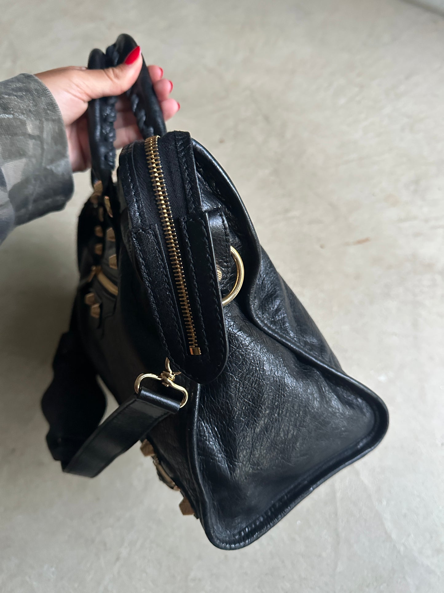 Vintage Black and Gold Balenciaga City Bag