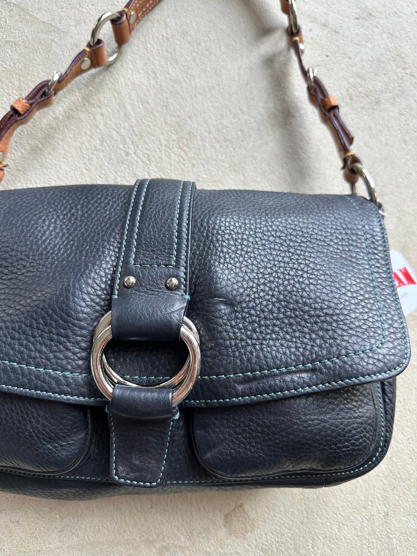 Vintage Y2K Coach Navy/Black Square Soho Style Leather Shoulder Bag