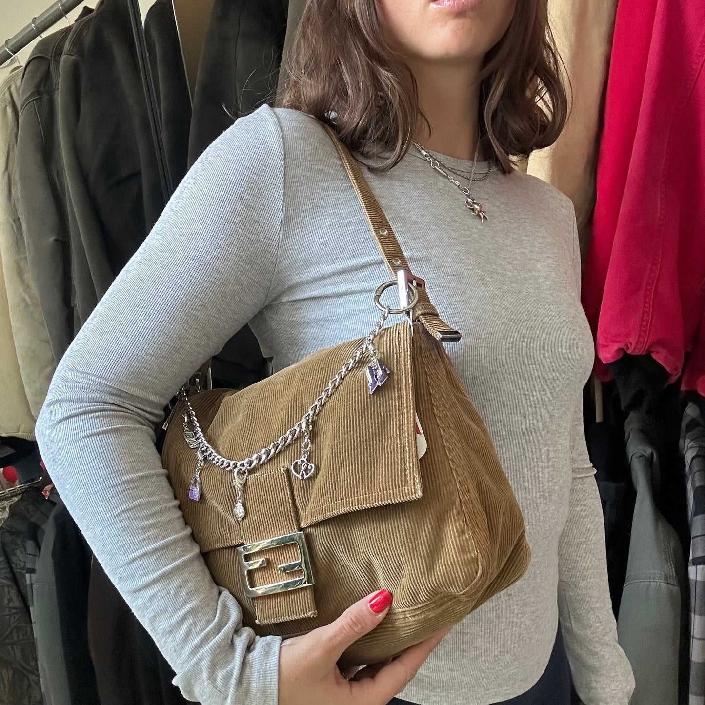 Vintage Fendi Brown Corduroy Mama Baguette