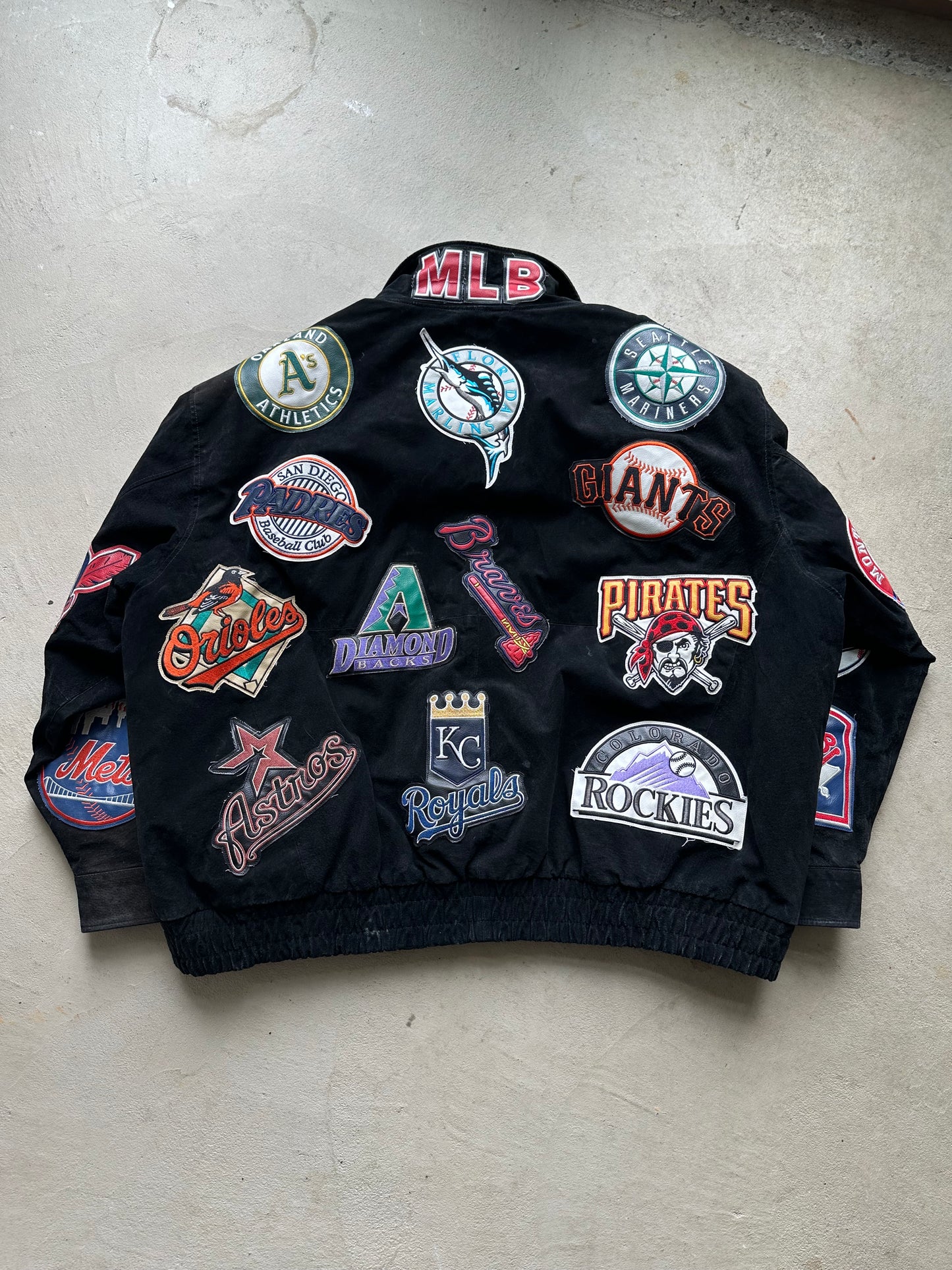 Rare Vintage 90s Jeff Hamilton MLB Suede Patchwork Jacket - XXL