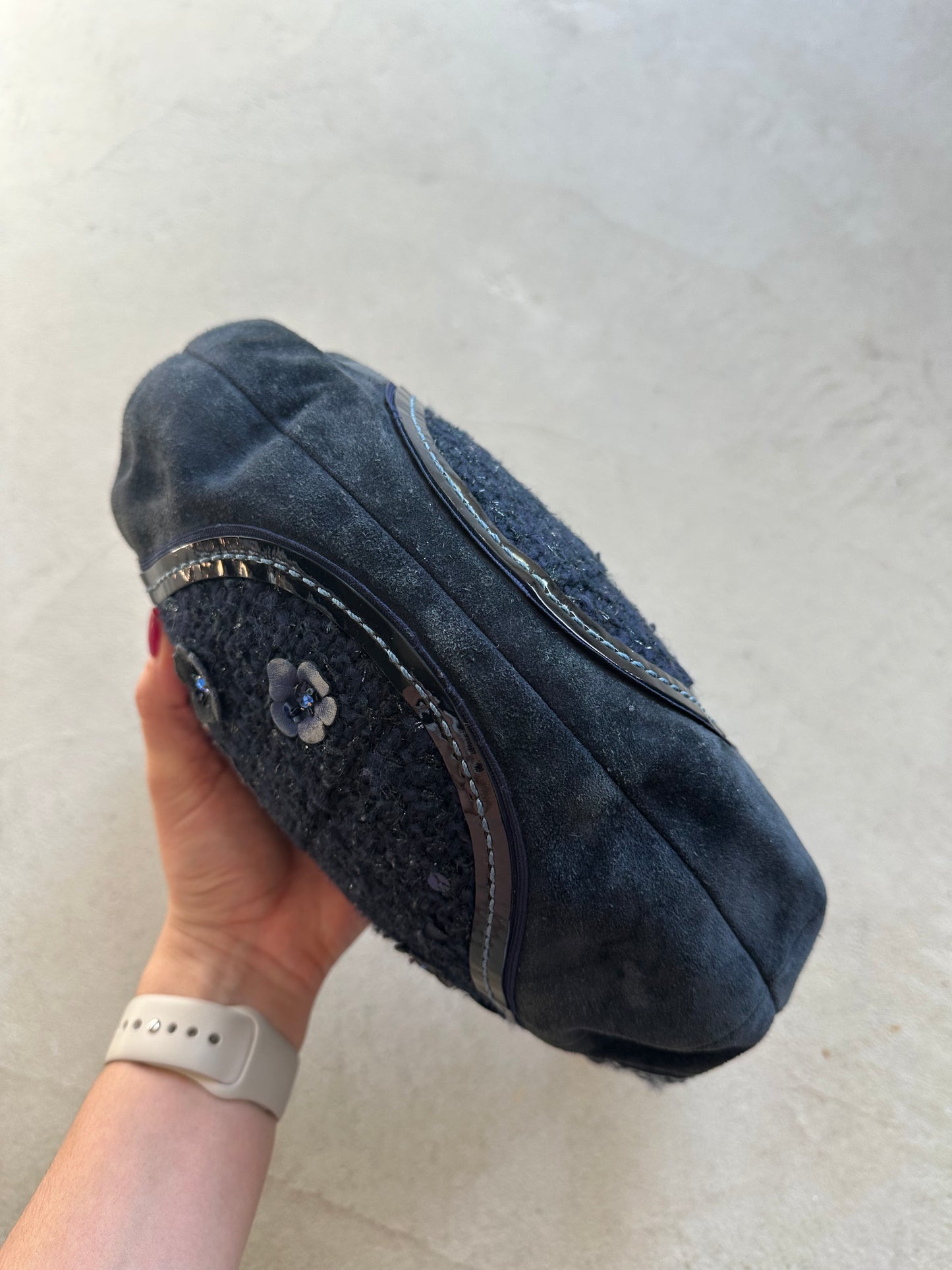 Vintage Y2K Coach Flower Navy Wool Croissant Shoulder Bag