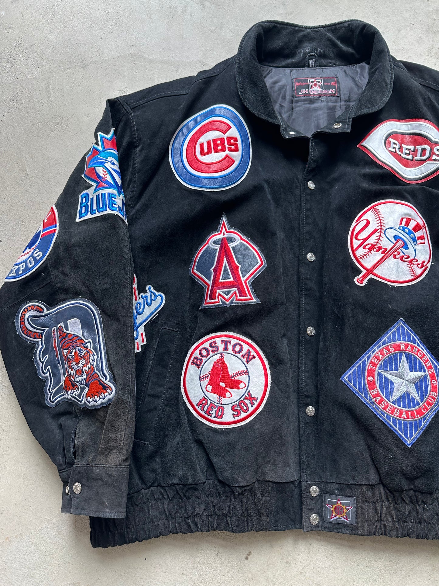 Rare Vintage 90s Jeff Hamilton MLB Suede Patchwork Jacket - XXL