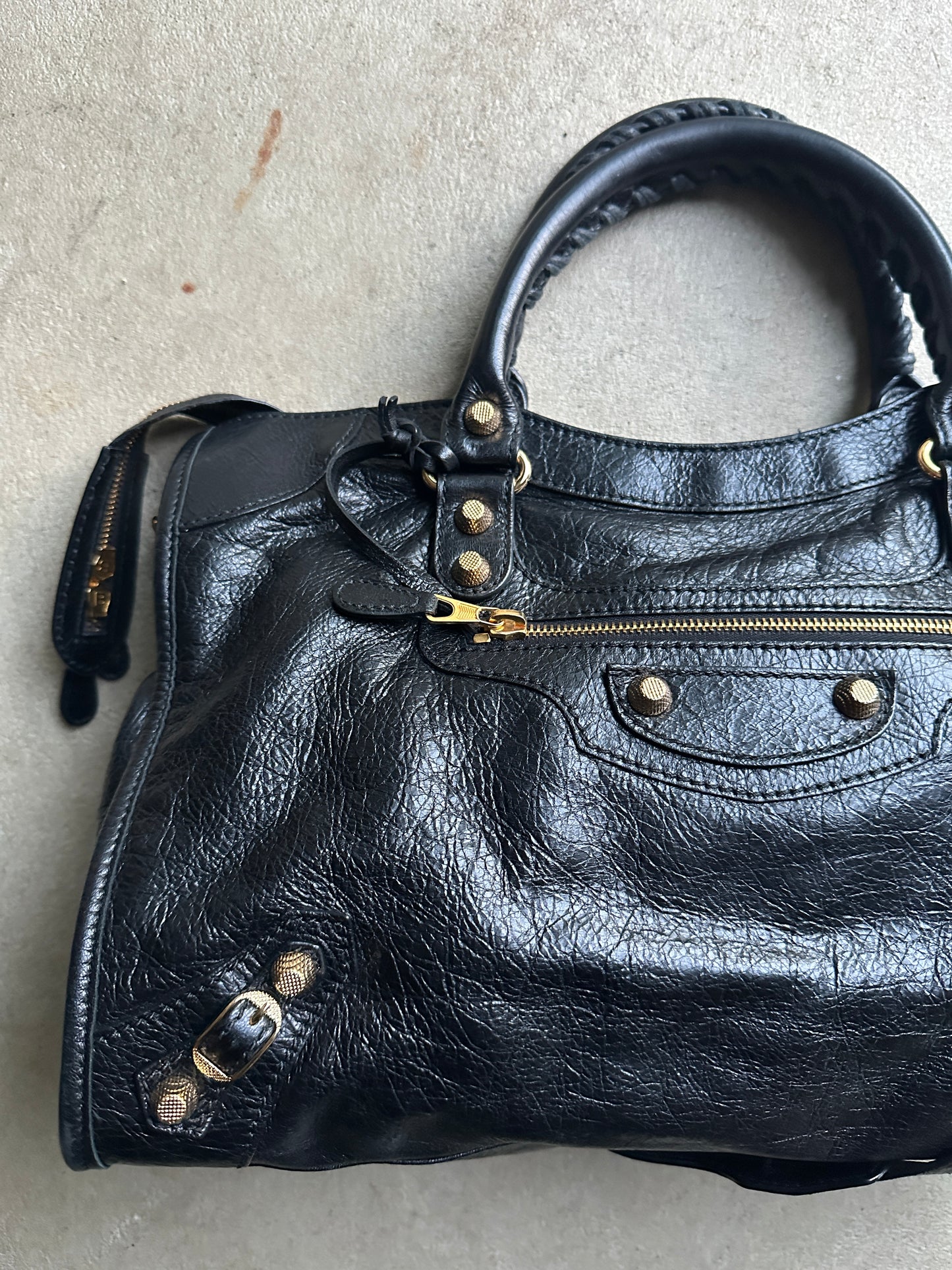 Vintage Black and Gold Balenciaga City Bag