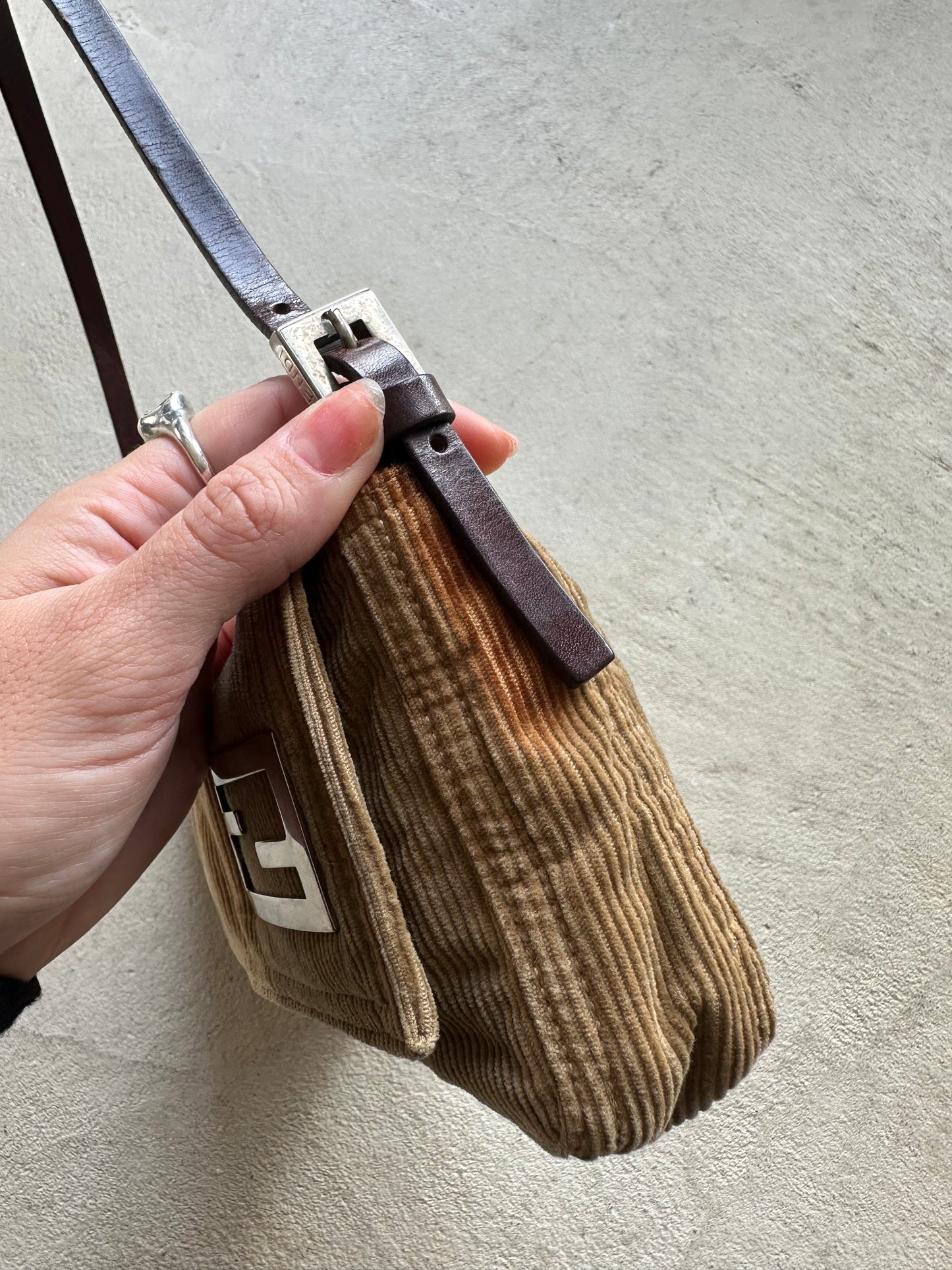 Vintage Fendi Tan Corduroy Mini Baguette