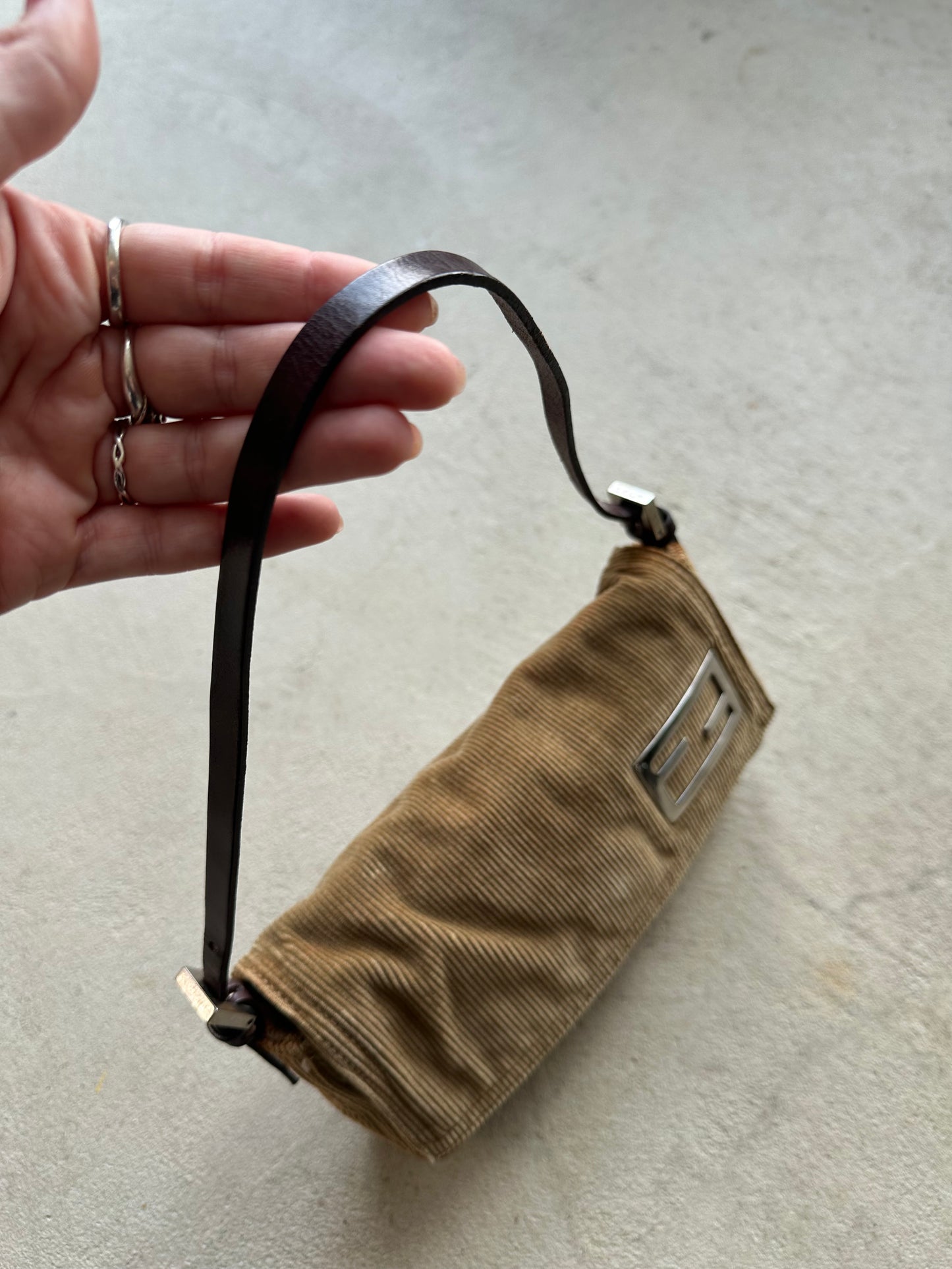 Vintage Fendi Tan Corduroy Mini Baguette