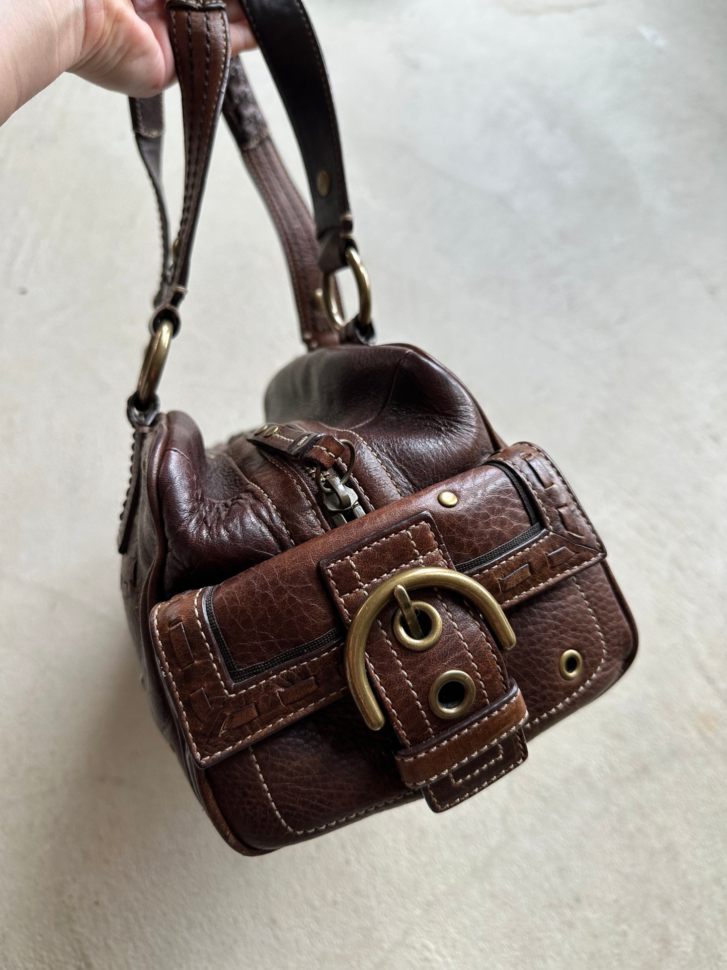 Vintage Y2K Coach Brown Studded Leather Shoulder Bag