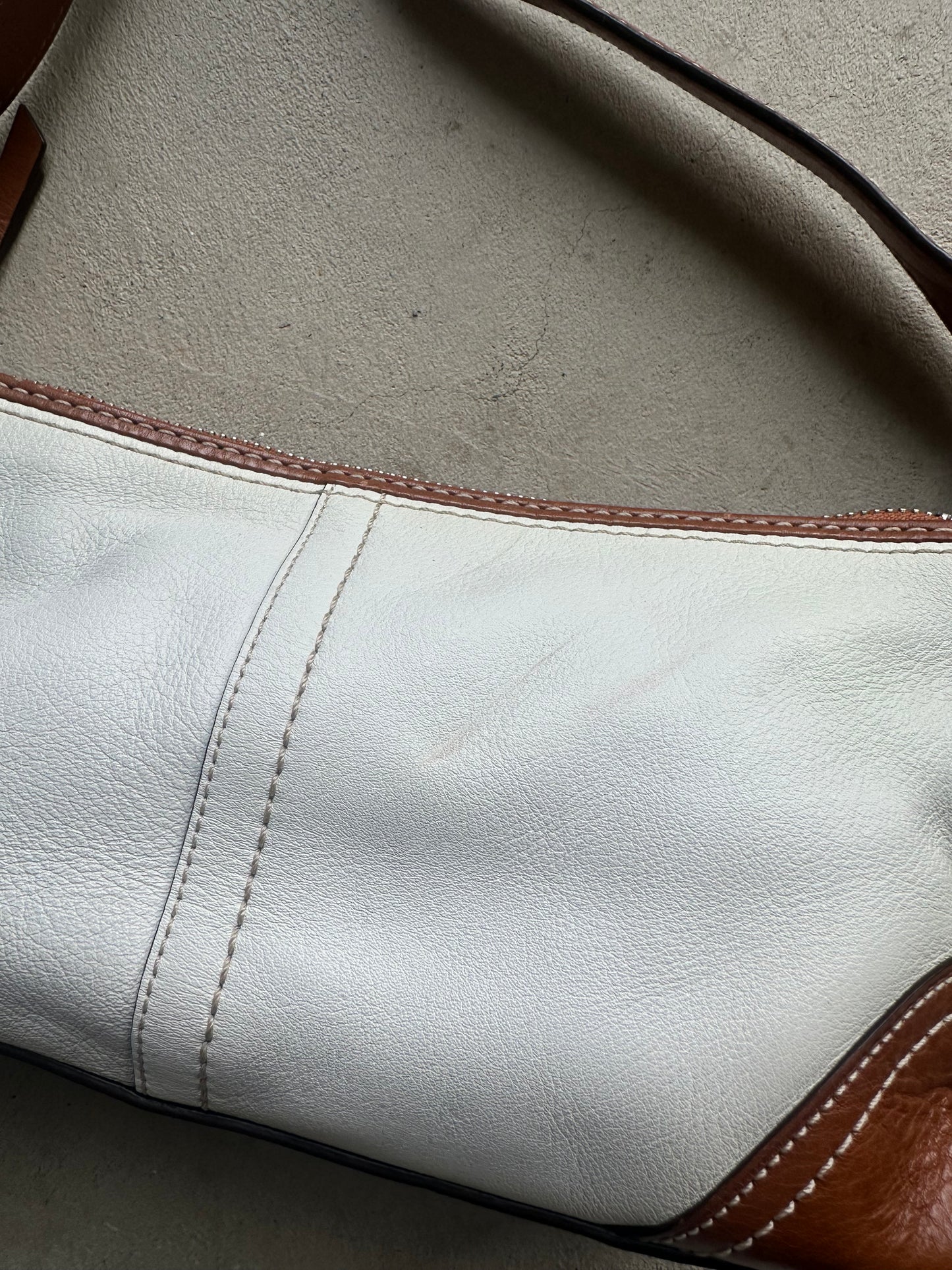 Vintage Coach White/Brown Baguette Shoulder Bag