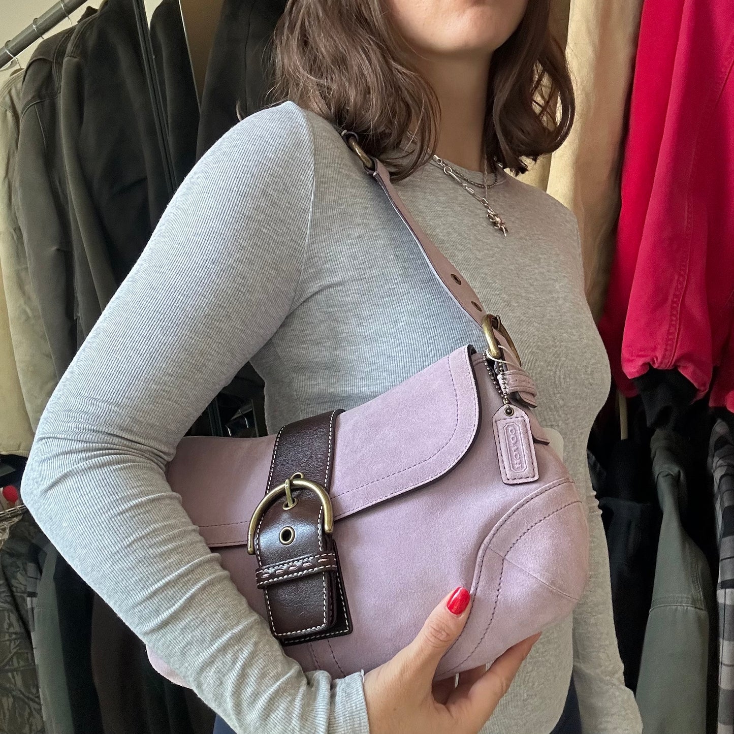 Vintage Coach Pink Suede Soho Shoulder Bag