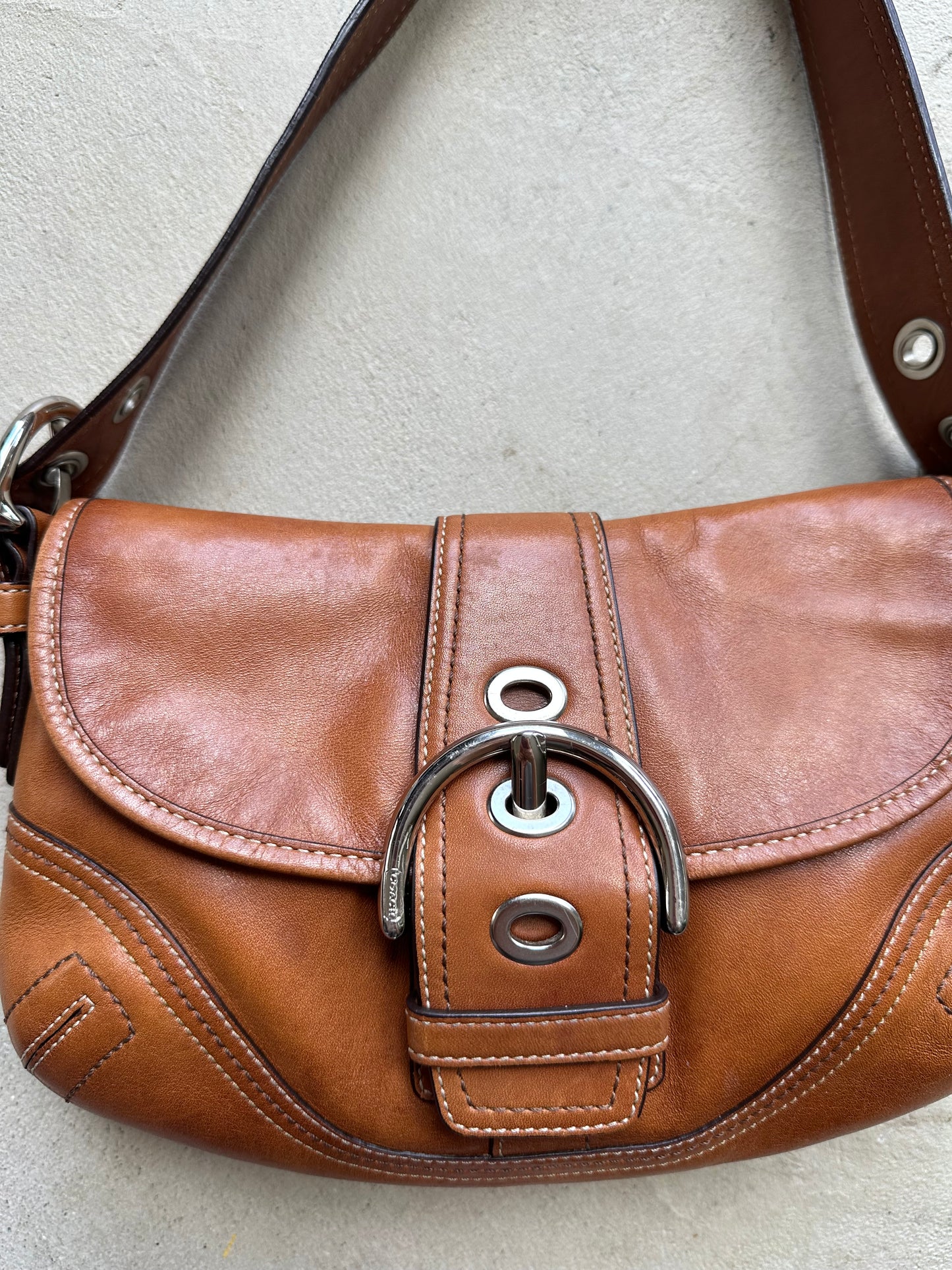 Vintage Y2K Coach Caramel Brown Mini Soho Leather Shoulder Bag