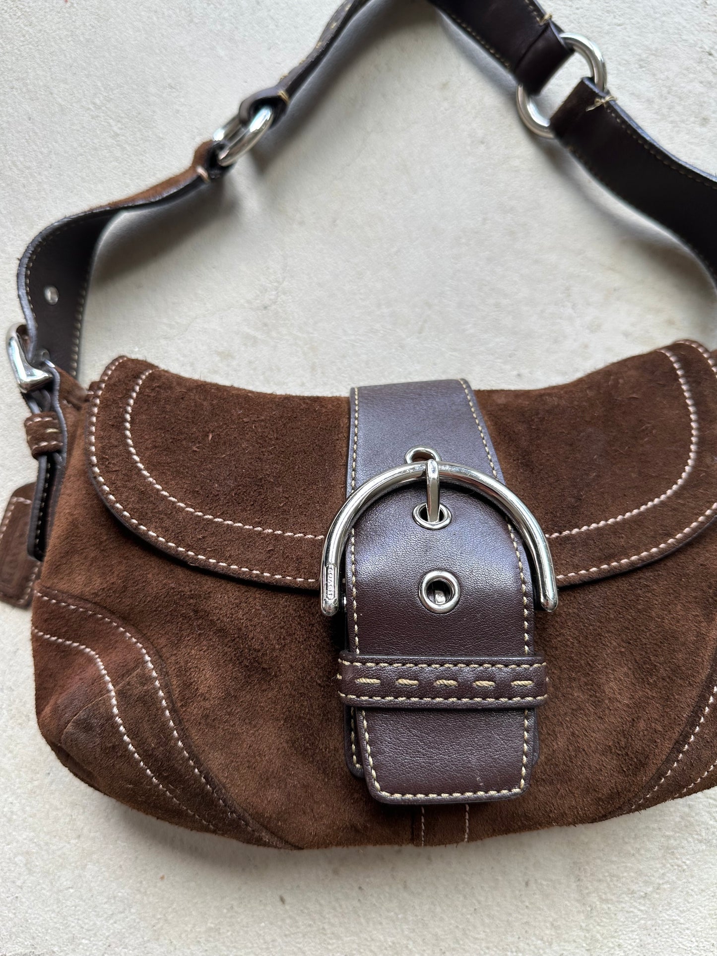 RARE! Vintage Y2K Coach Suede Brown Mini Soho Shoulder Bag