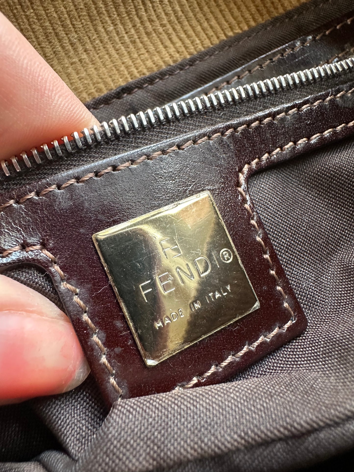 Vintage Fendi Tan Corduroy Mini Baguette