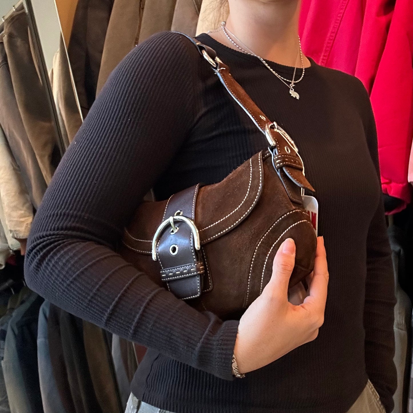 RARE! Vintage Y2K Coach Suede Brown Mini Soho Shoulder Bag
