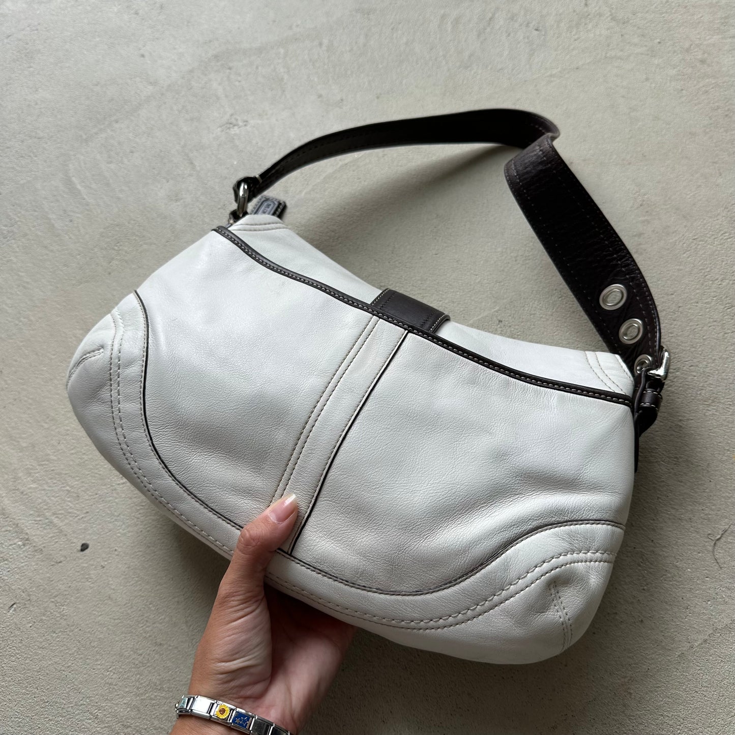 Vintage Y2K Coach White Leather Soho Shoulder Bag