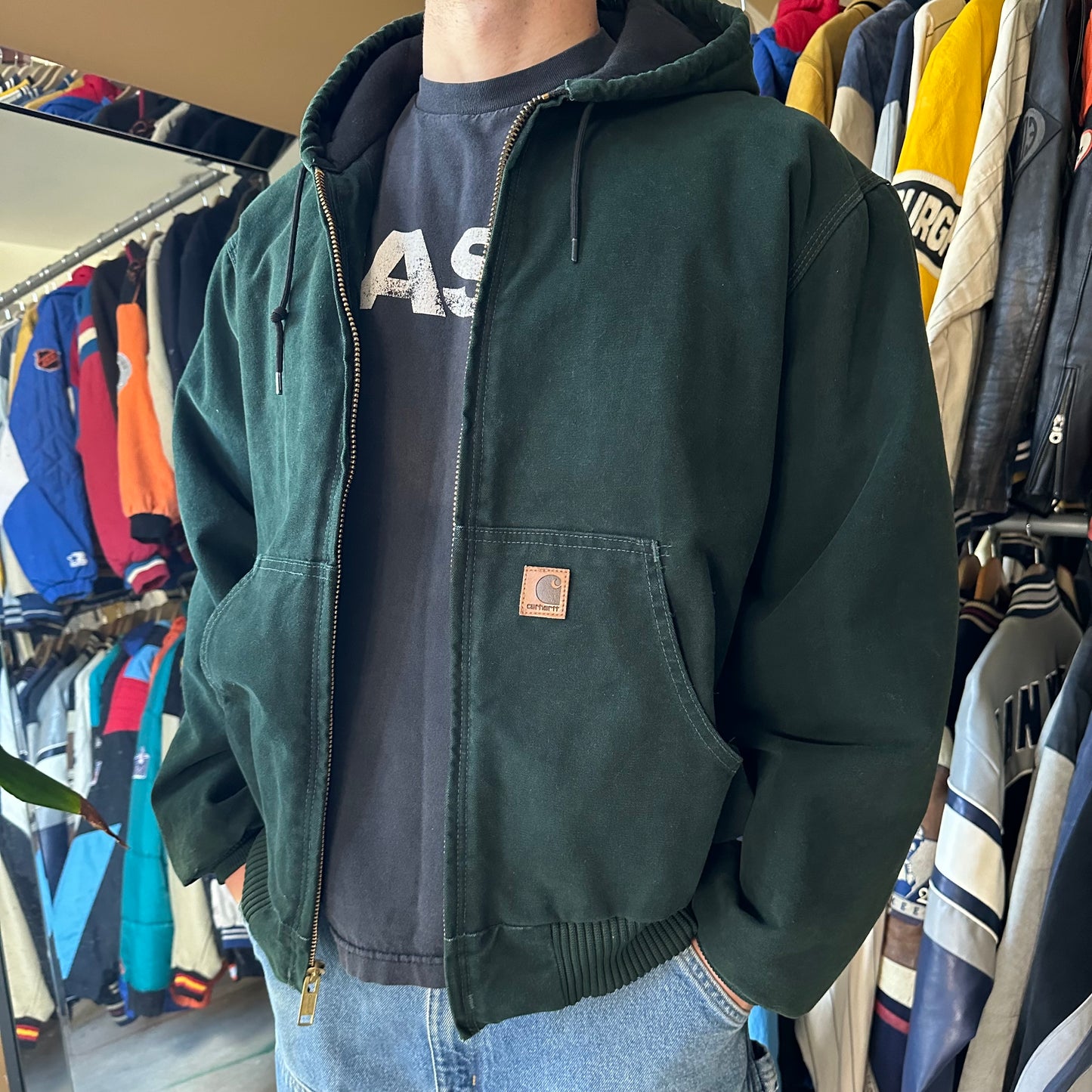 Rare Vintage Carhartt Forest Green Hooded Jacket - XL