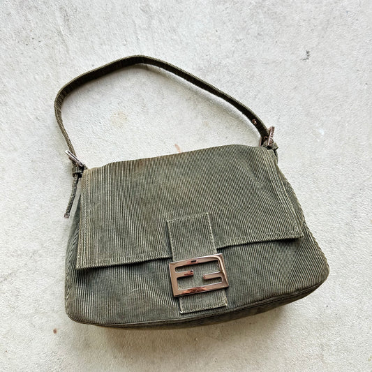 Vintage Fendi Baguette Style Brown Corduroy Shoulder Bag