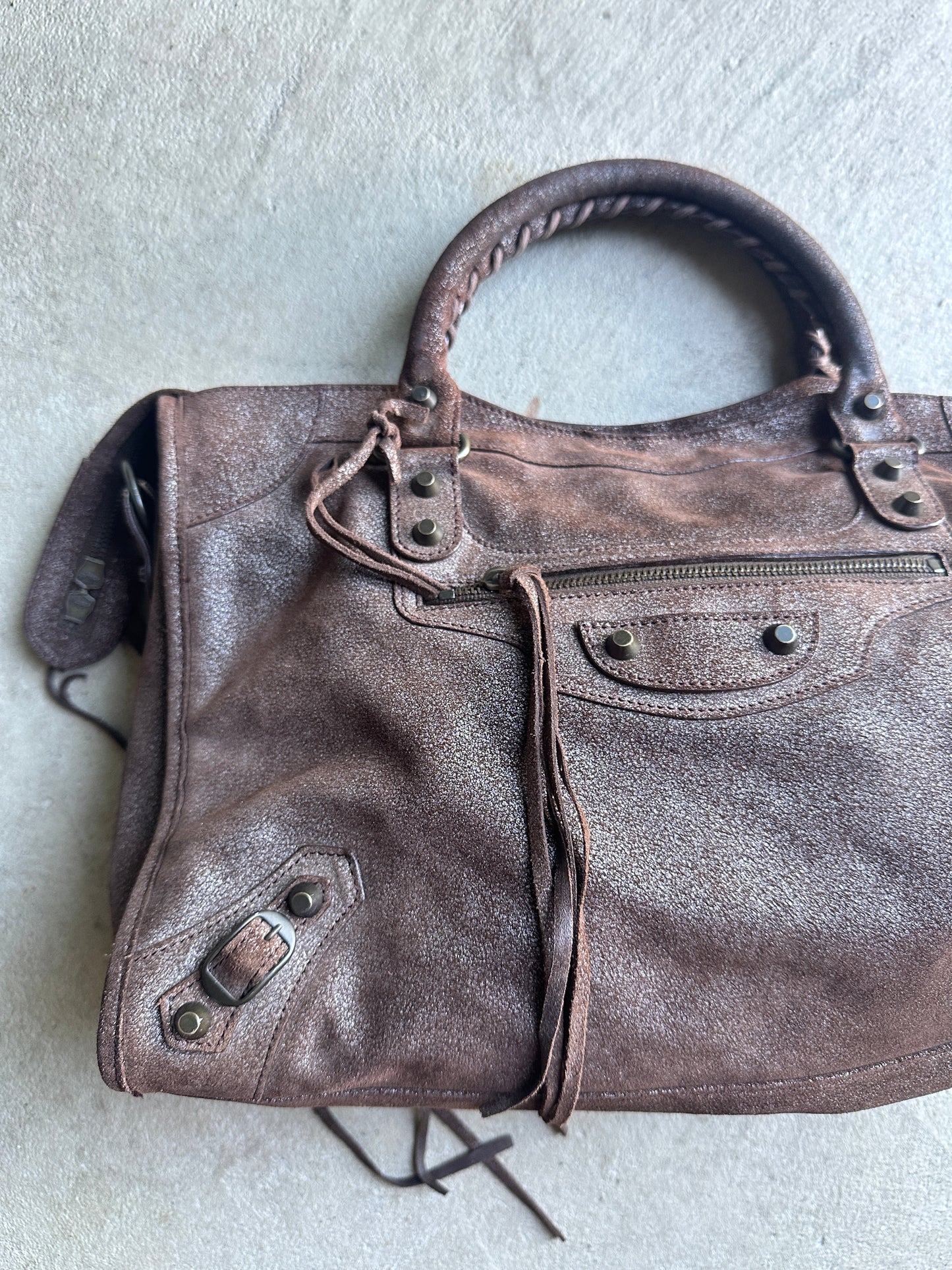 Vintage Rare Brown Metallic Balenciaga City Bag